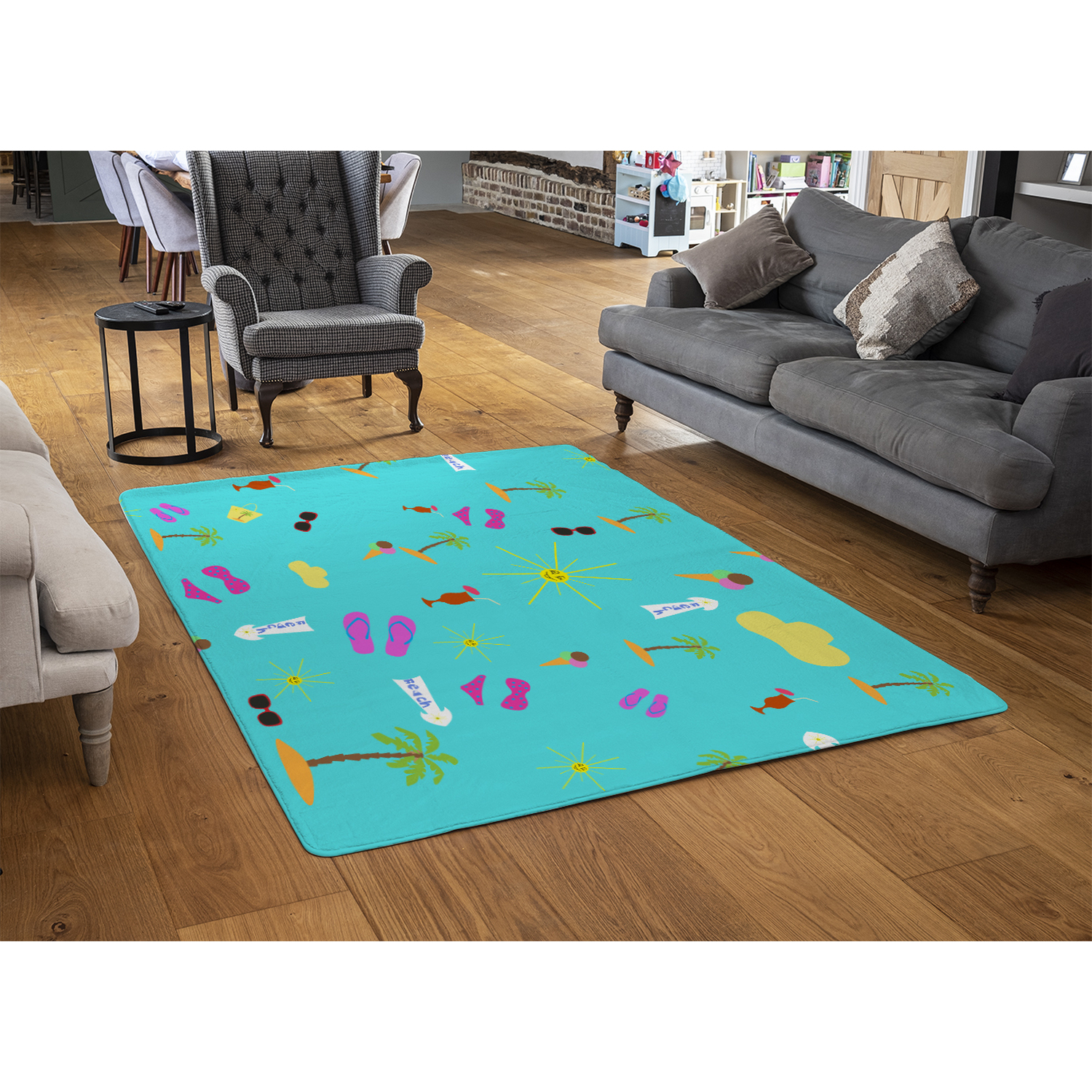 Beach Cartoons Rug - Blue / 150cm thumbnail