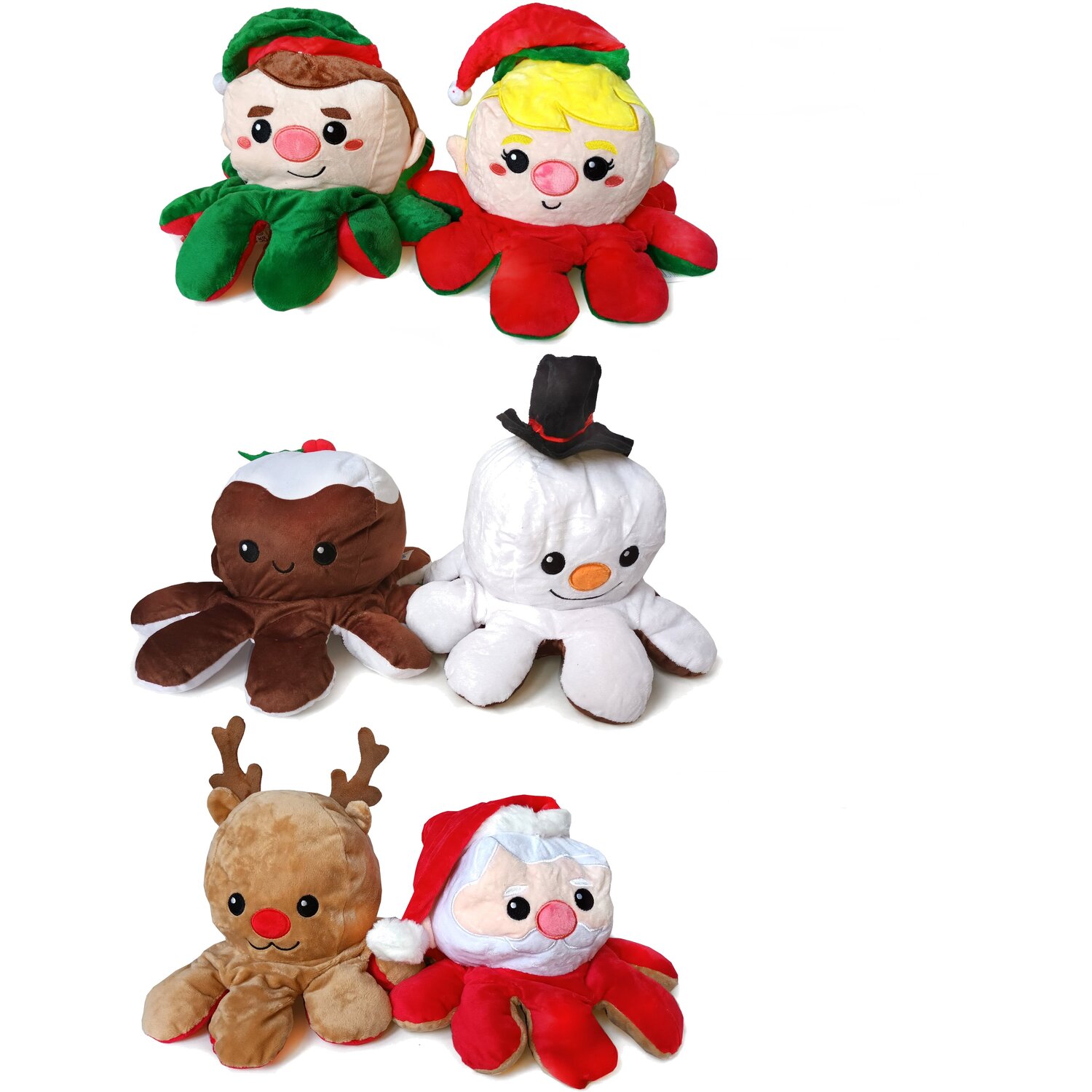 Image of Christmas Reversible Octopus Soft Toys - Santa to Reindeer