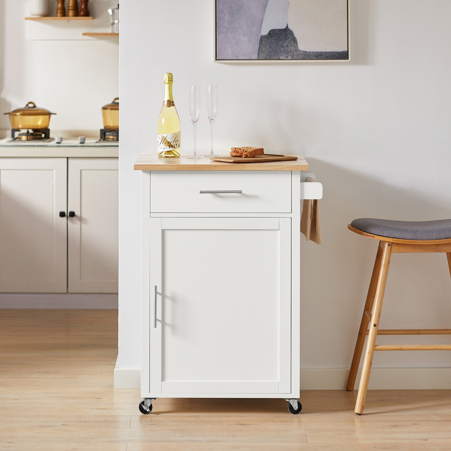 Sobuy Kitchen Storage Freestanding Kitchen Cart With 2 Doors And Drawer - White