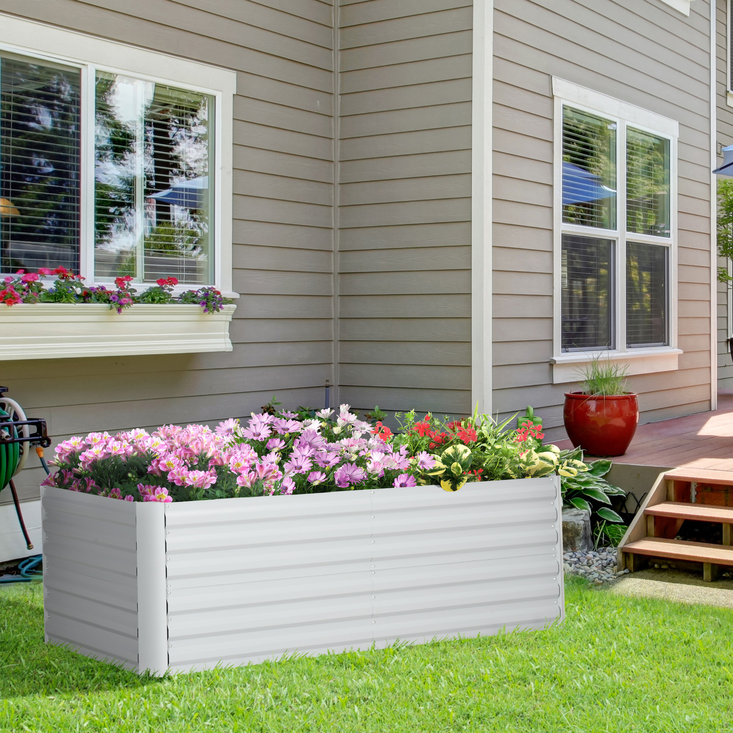 Outsunny Galvanised Steel Raised Garden Bed - 180cm - Light Grey - Image 4