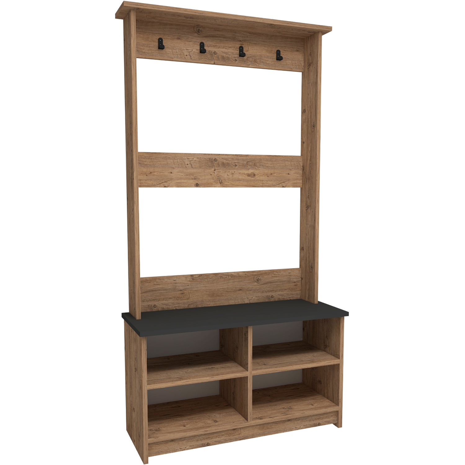Hall Stand, Hall Tree Coat Rac with Shelves Amelia - Atlantic Pine - Anthracite