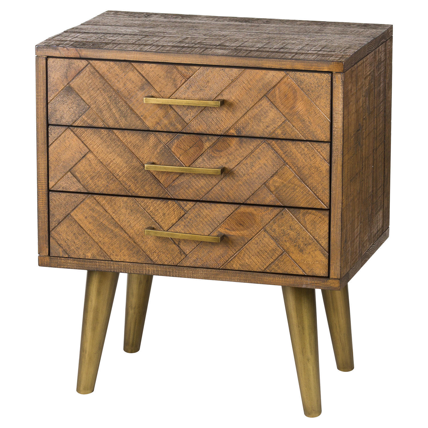 KDMK - Havana 3 Drawer Bedside Table Chic Nightstand - Brown thumbnail