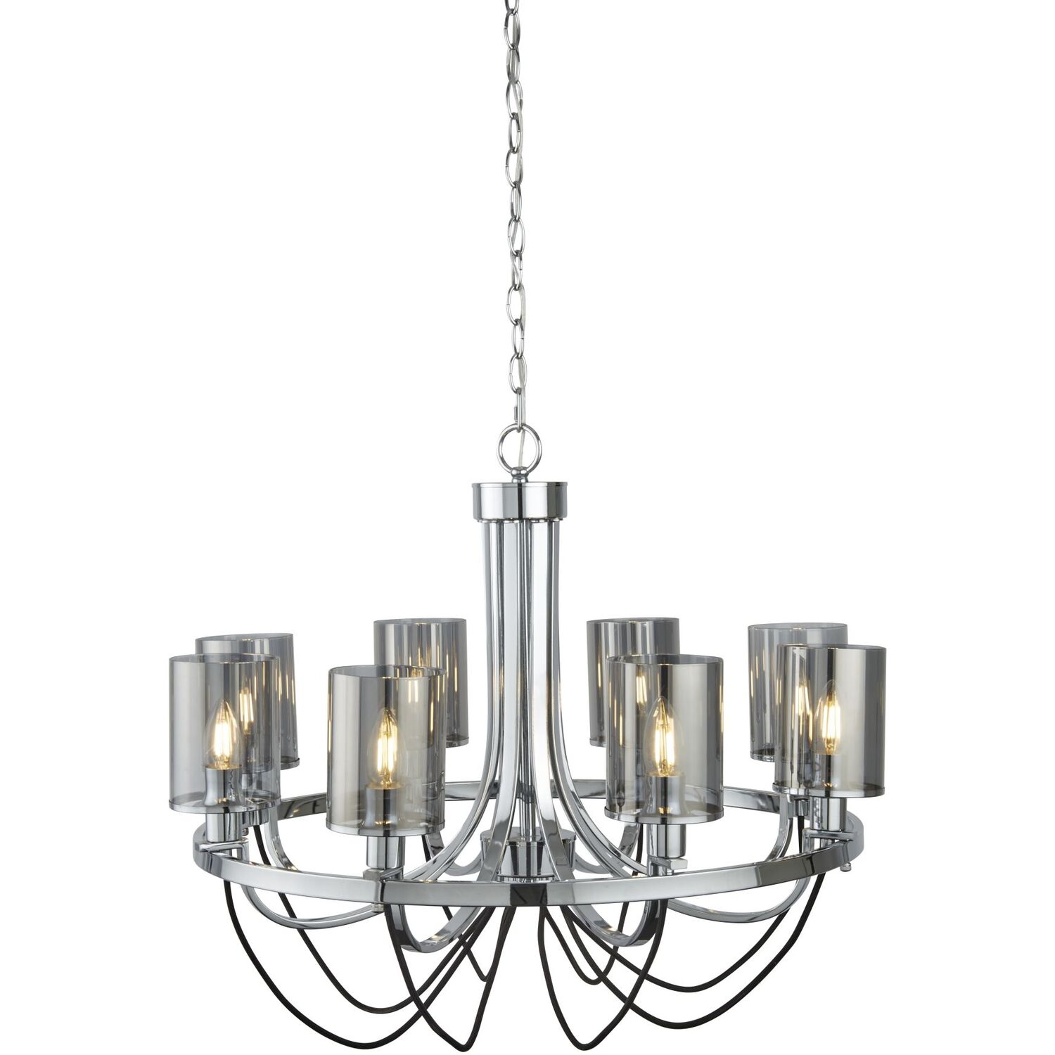 Lighting Collection - Brownsville Black, Chrome and Smoked 8Lt Pendant - Chrome thumbnail