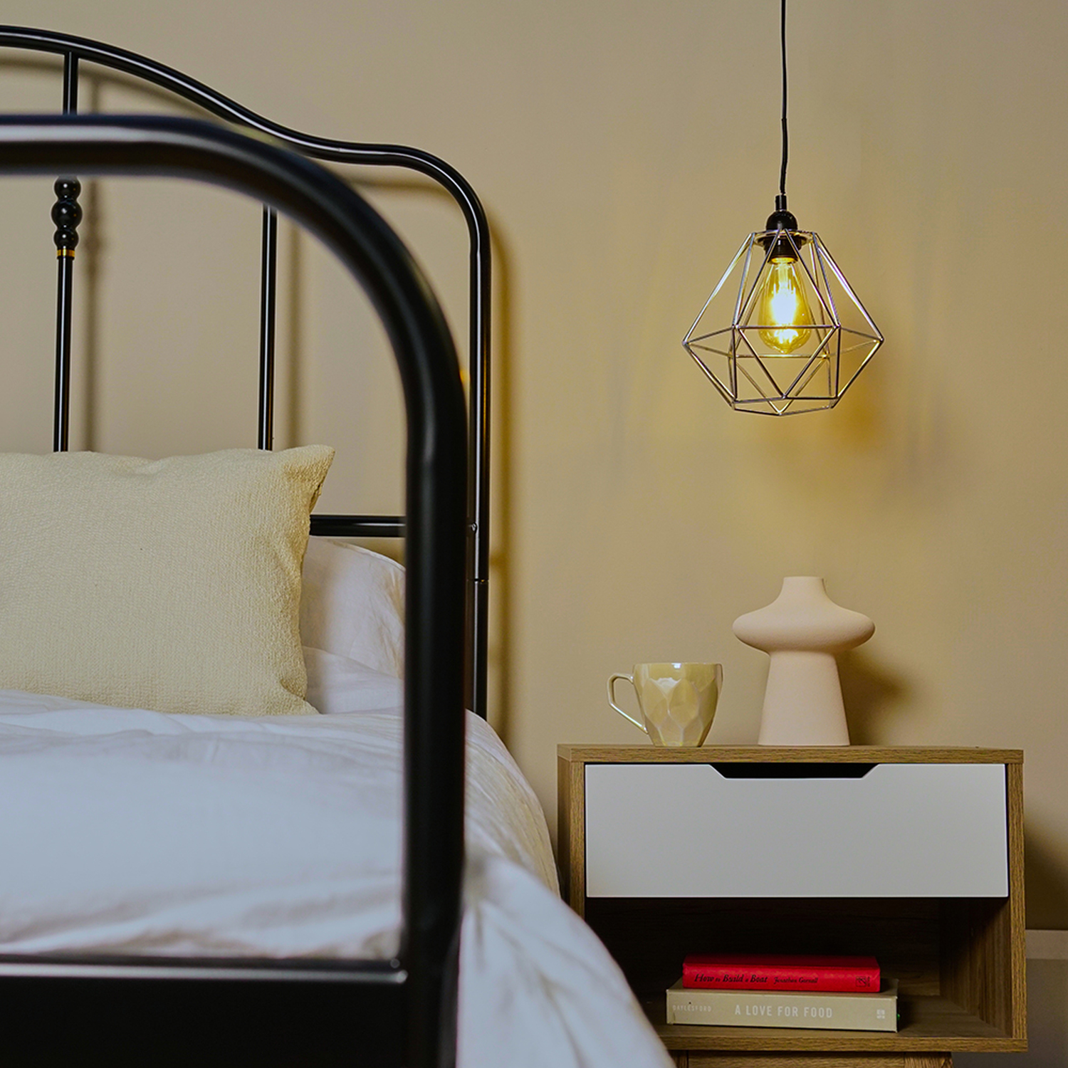 Pair Of Retro Style Chrome Metal Basket Cage Ceiling Pendant Light Shades - Silver