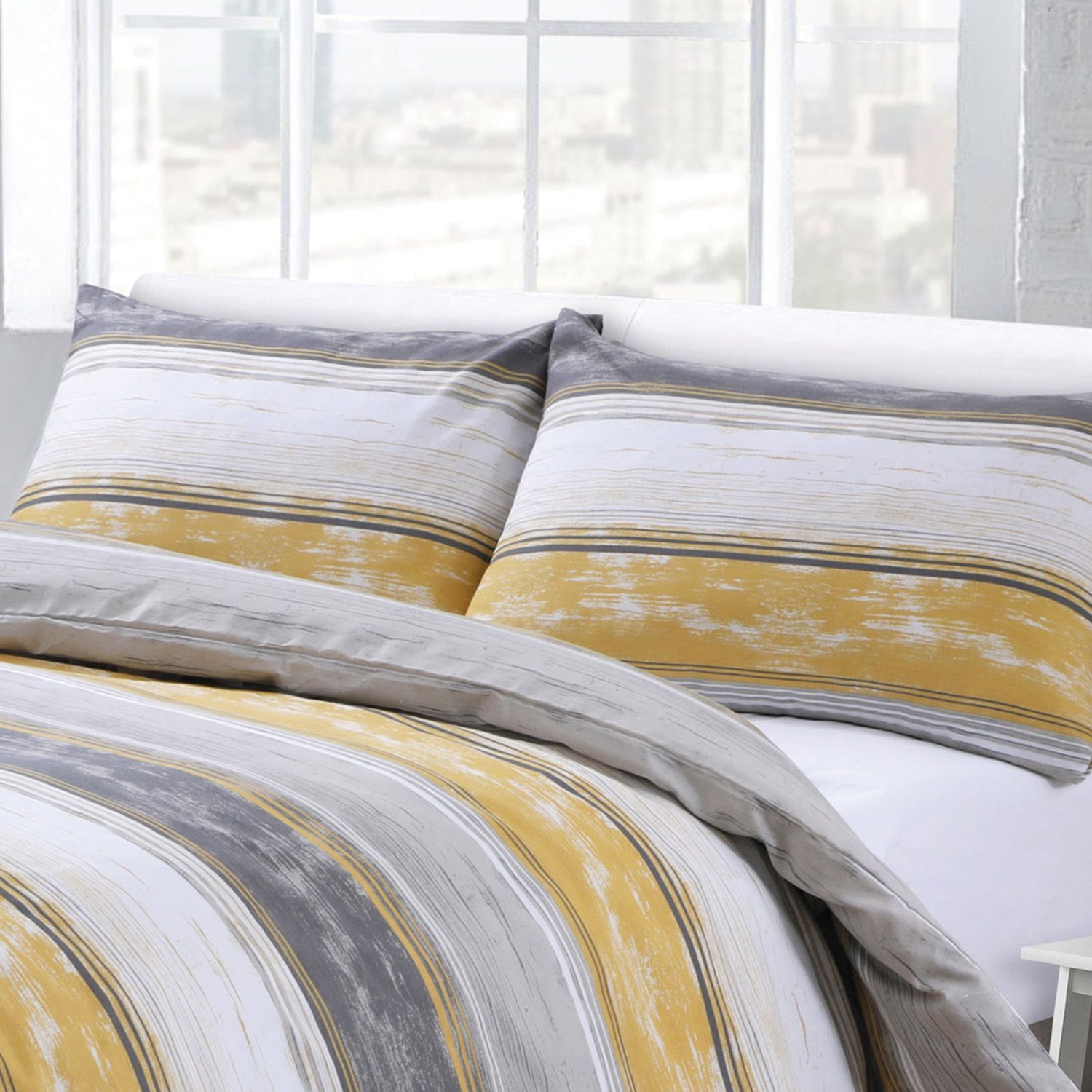 Modern Stripe Brooklyn Duvet Set - Ochre Grey Stripe Single
