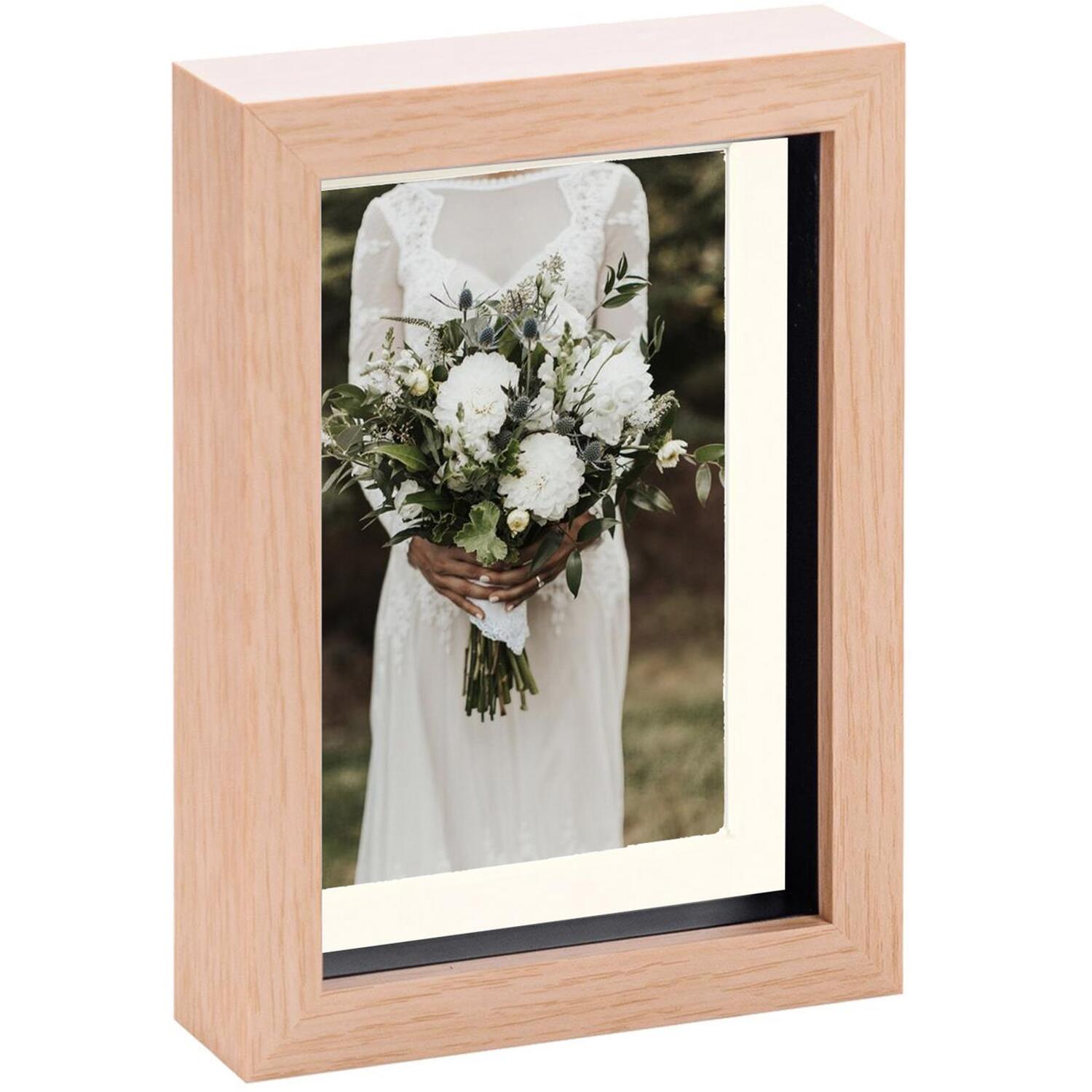 3D Box Photo Frame - 5x7" with 4x6" Mount - Light Wood/Ivory / 0.61kg