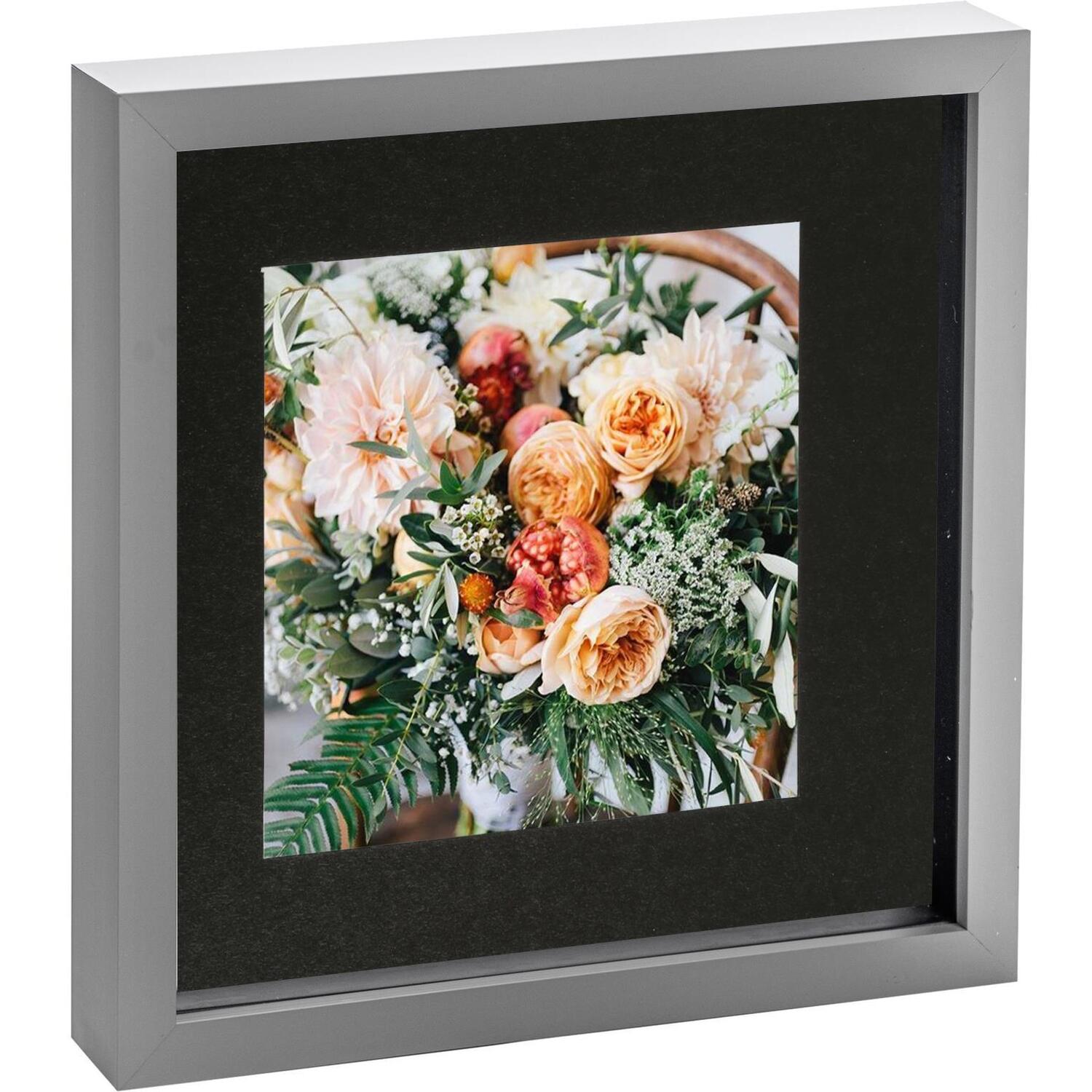 3D Box Photo Frame - 10x10" with 6x6" Mount - Grey/Black