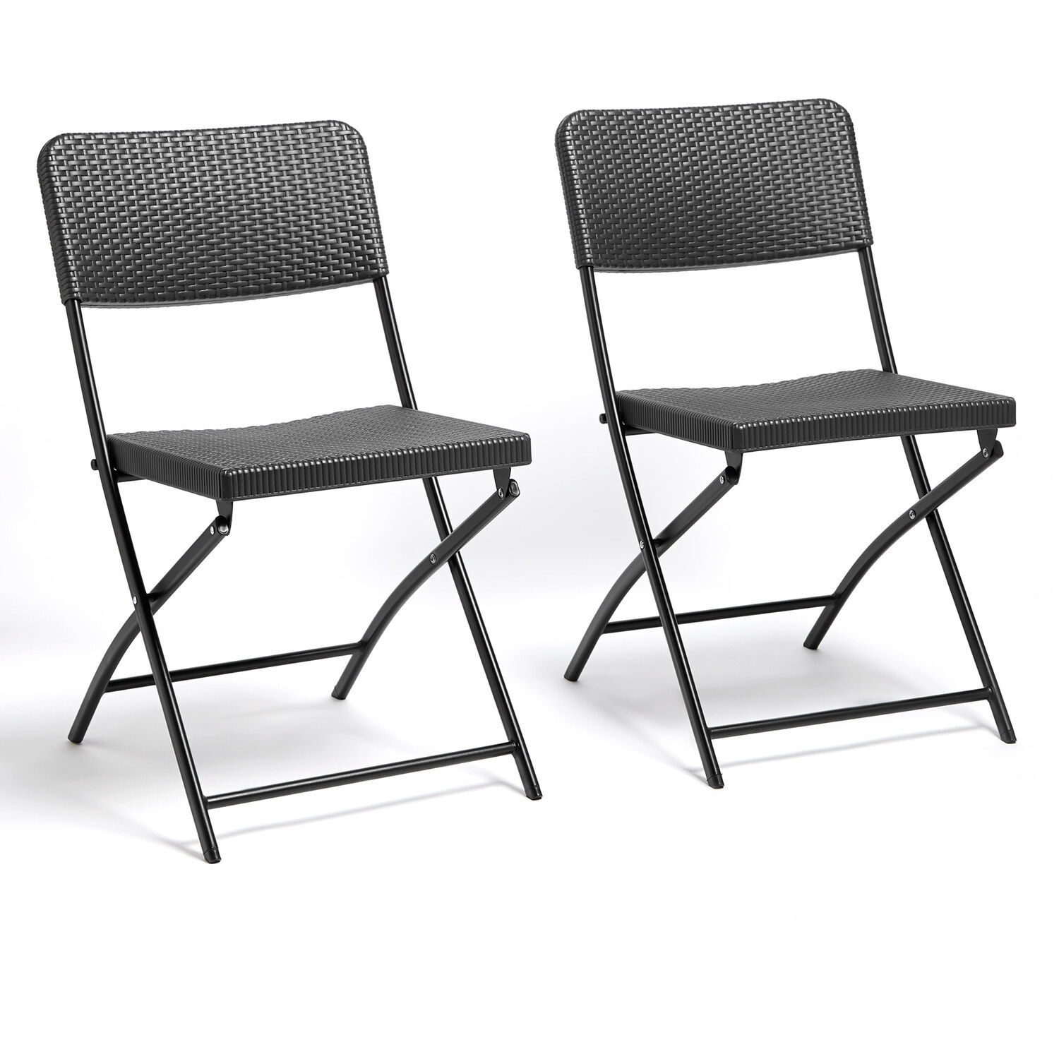 Set Of 2 Rattan Effect Folding Garden Chairs - Grey