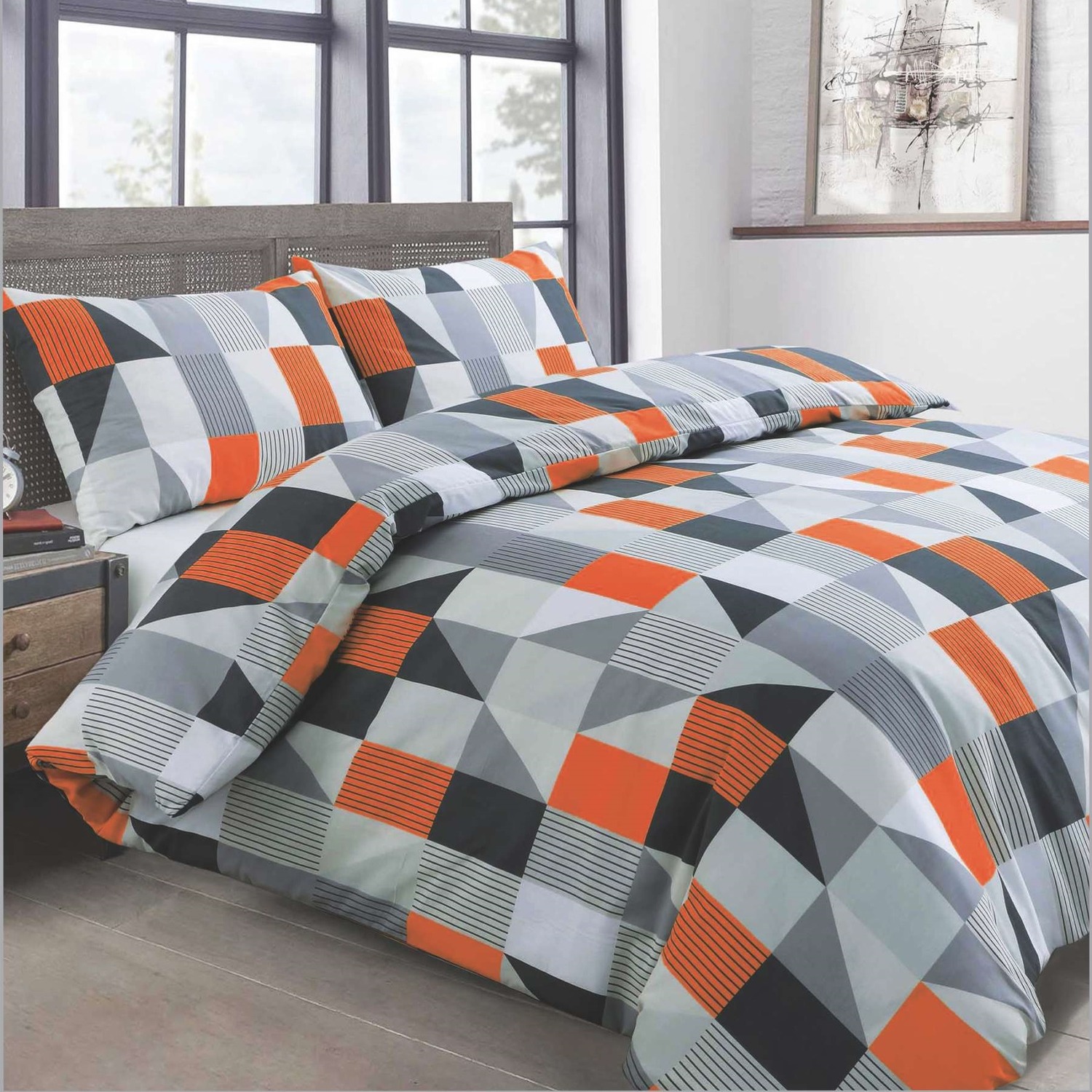 Geometric Shapes Easycare Polycotton Duvet Set - Orange King
