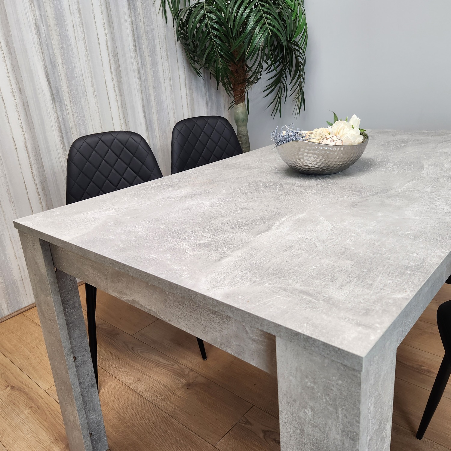 Dining Table And 4 Black Chairs Set - Grey Black