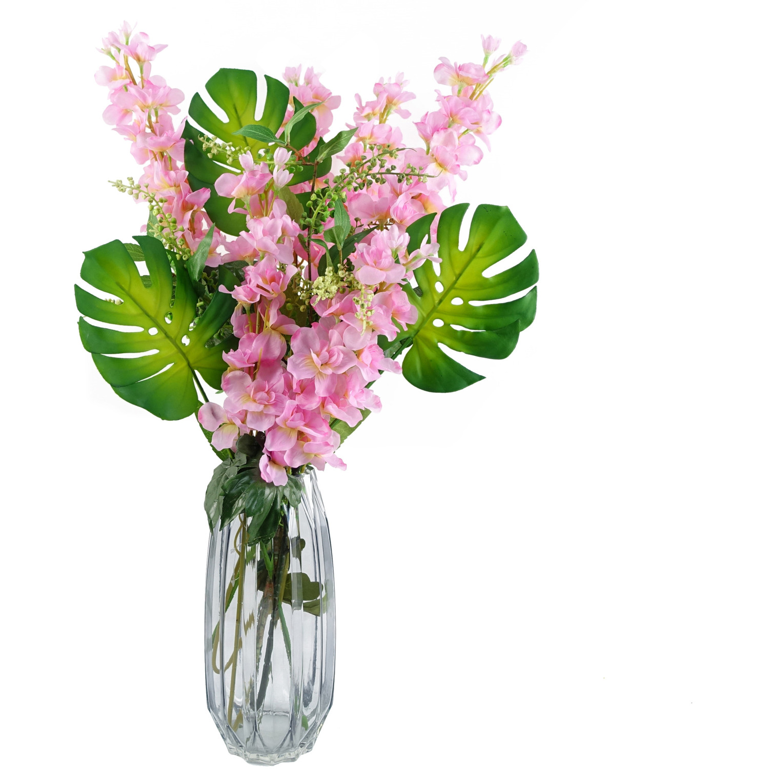 Pink Delphinium Tropical with Glass Vase - Pink Delphinium Tropical Glass Vase