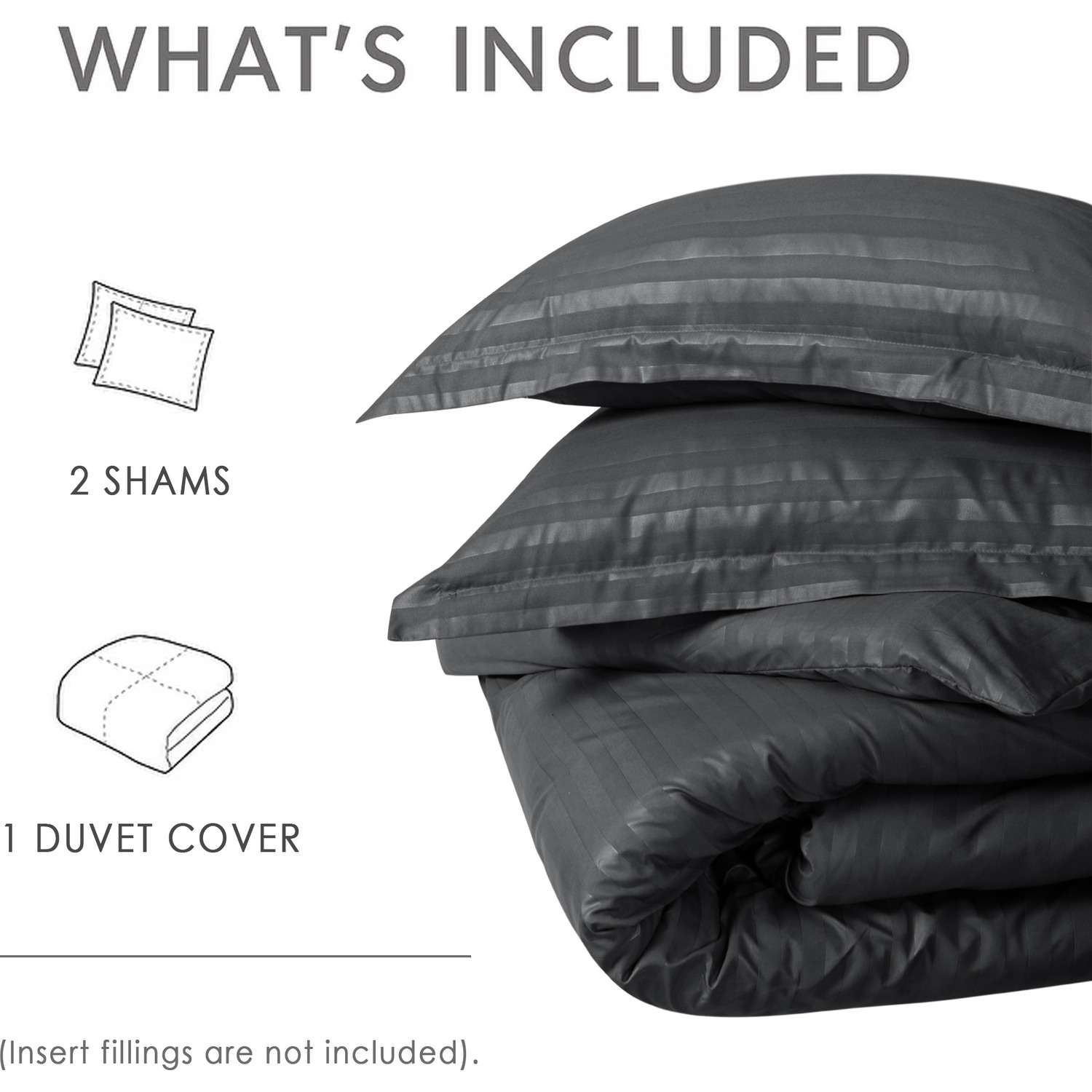 Satin Stripe Duvet Covers - Charcoal Single