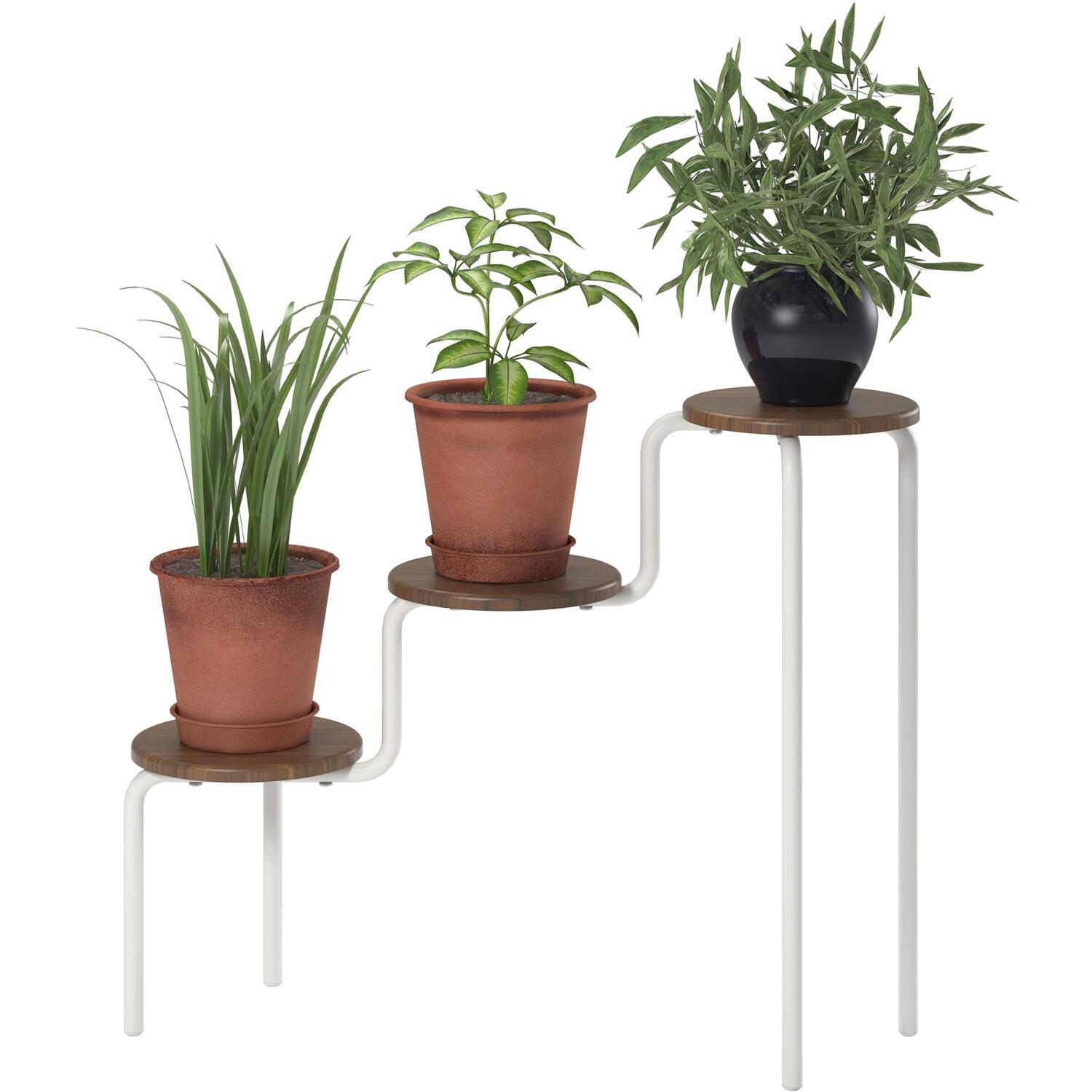 Plant Stand With Shelves - Walnut 63 5cm Wood
