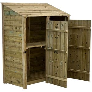 Double Bay Wooden Tongue And Groove Log Store With Doors And Kindling Shelf