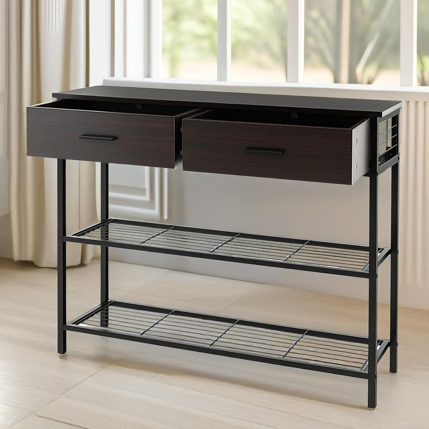 Console Table With 2 Drawers 2 Shelves