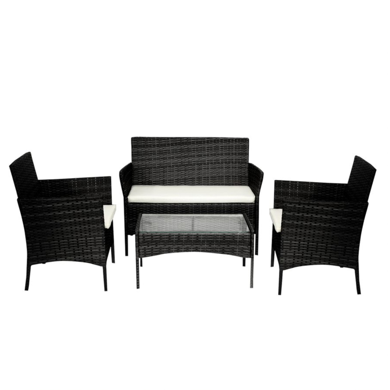 Alivio 4 Piece Rattan Sofa Set Patio Furniture With Coffee Table - Black