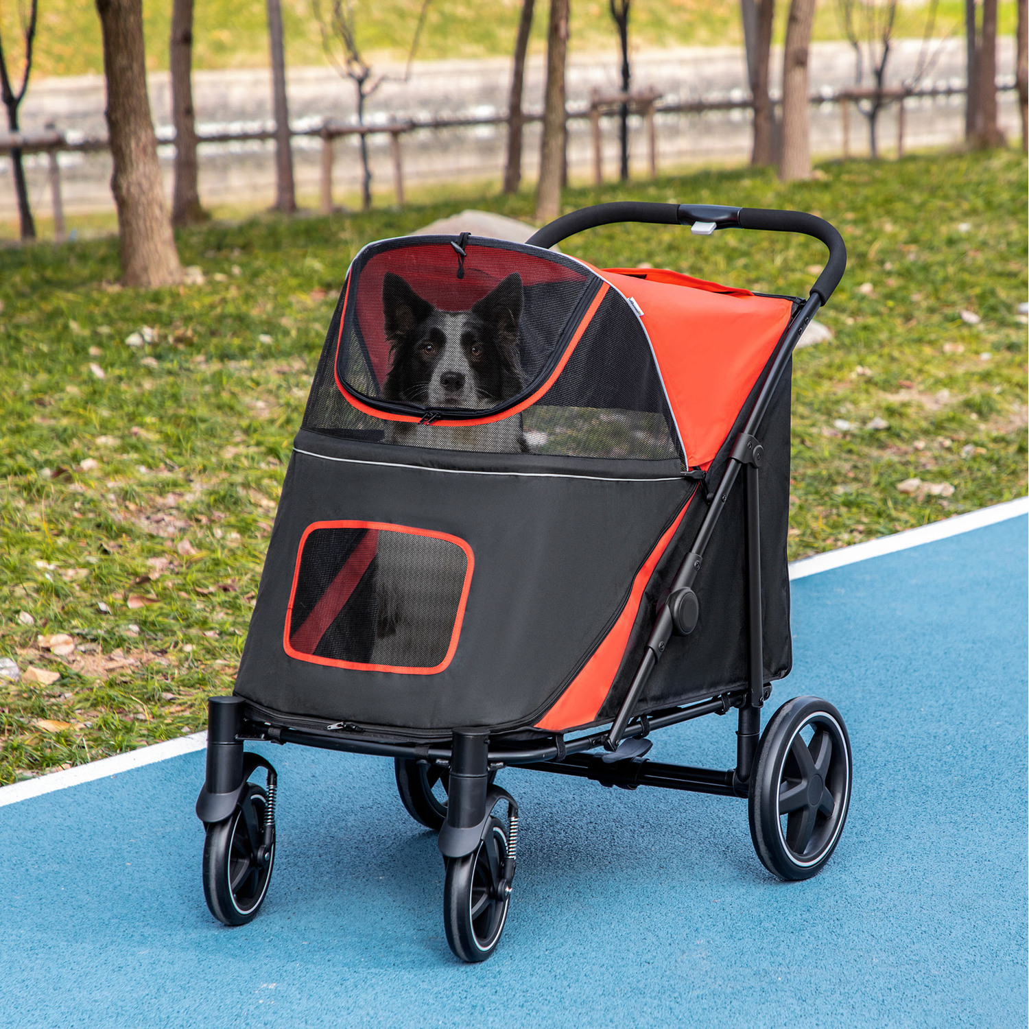 PawHut Pet Stroller One Click Foldable for L and M Dogs - Red