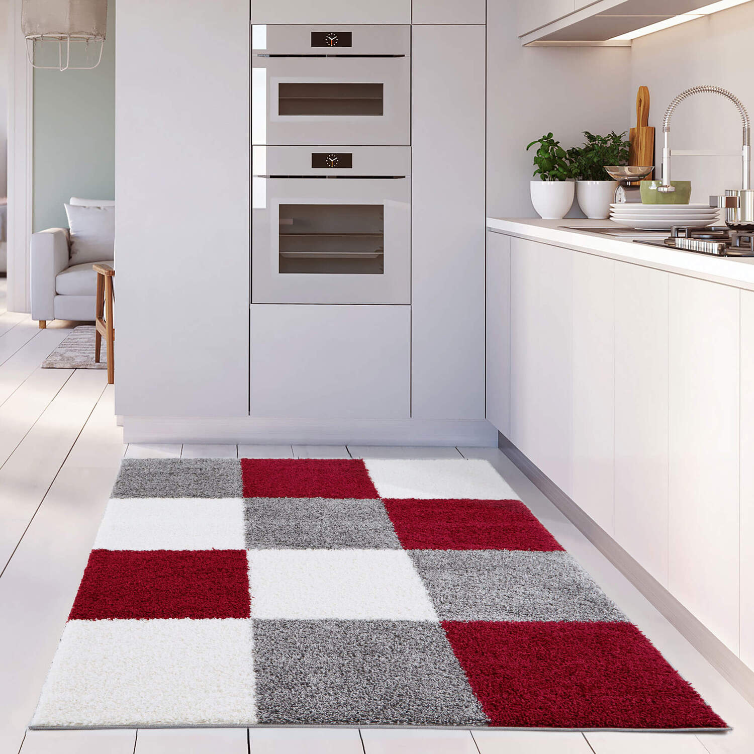 Myshaggy Collection Geometric Design Rug - Red / 80x150cm