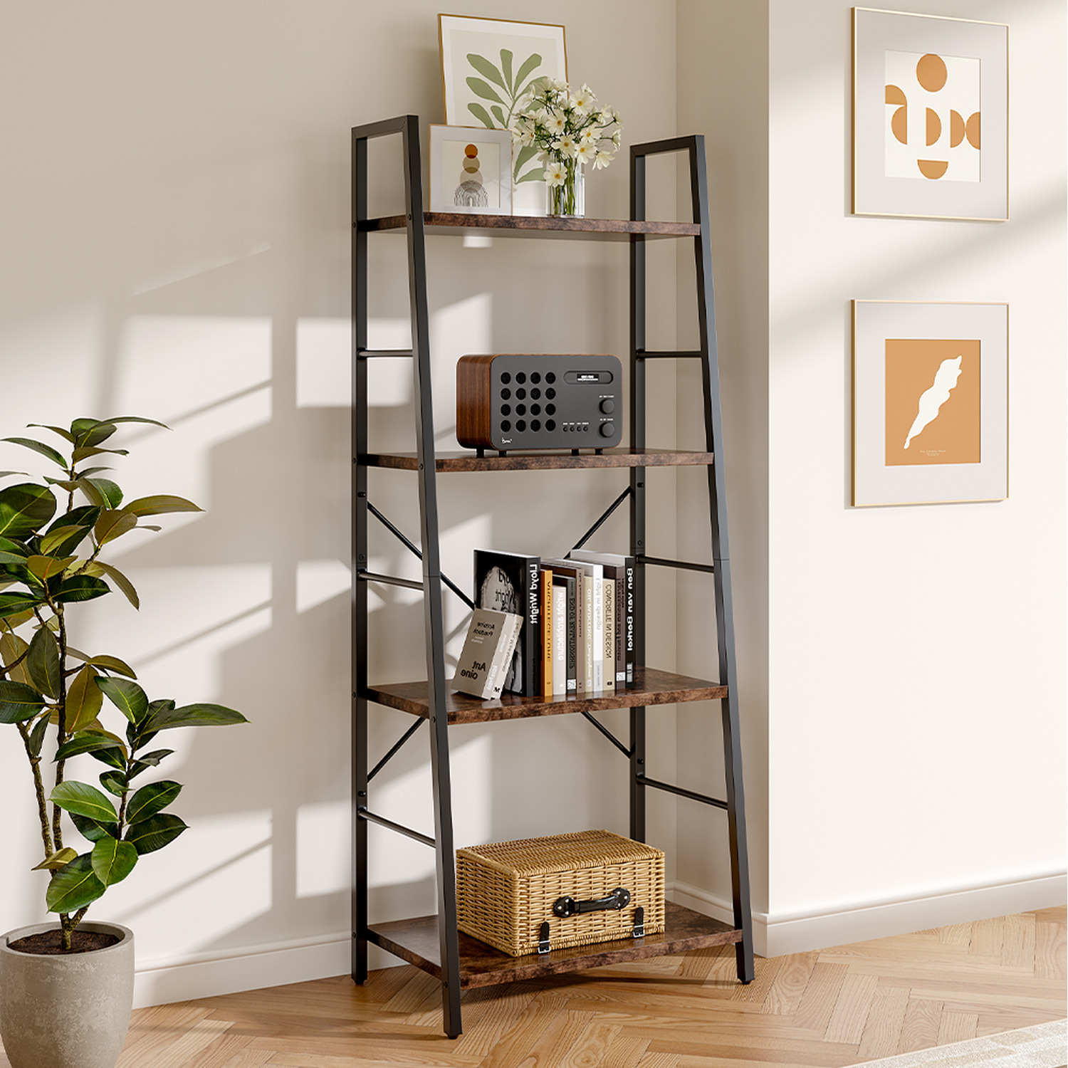 Leaning Ladder Shelving Unit Bookshelf