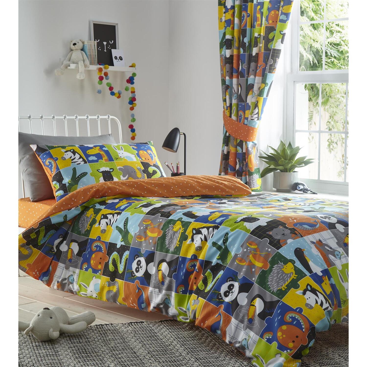 Animal Jigsaw Duvet Cover Set - Juniortoddler Size Bed - Multi
