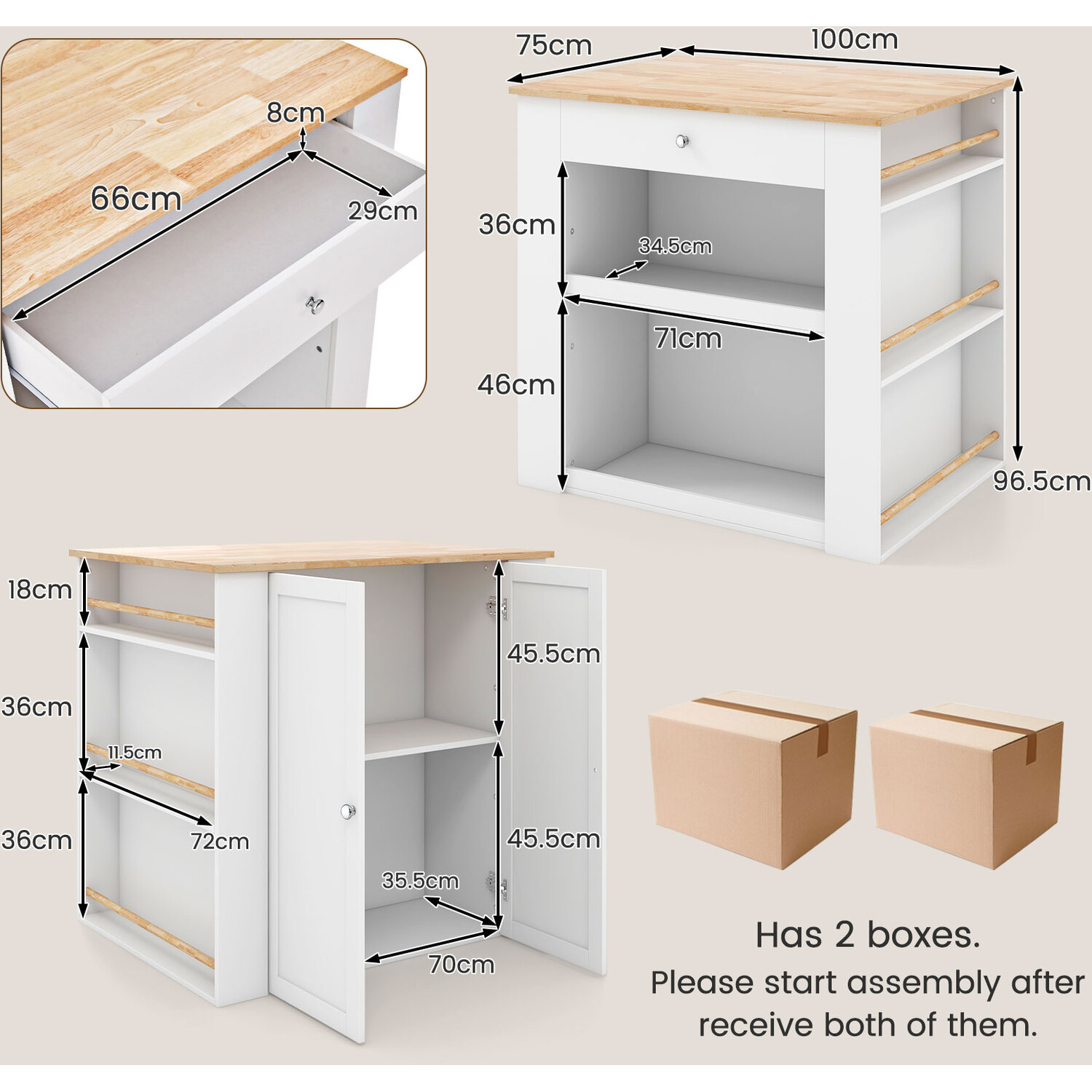 Kitchen Island Floor Sideboard - White