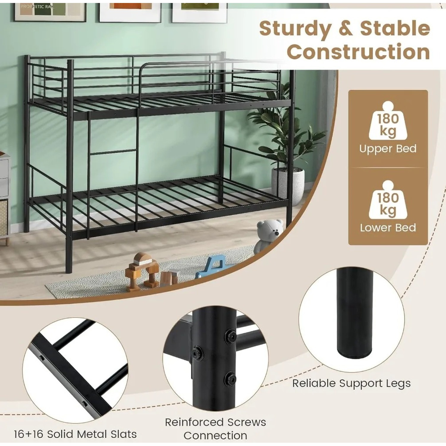 Single Kids Bunk Bed - Black