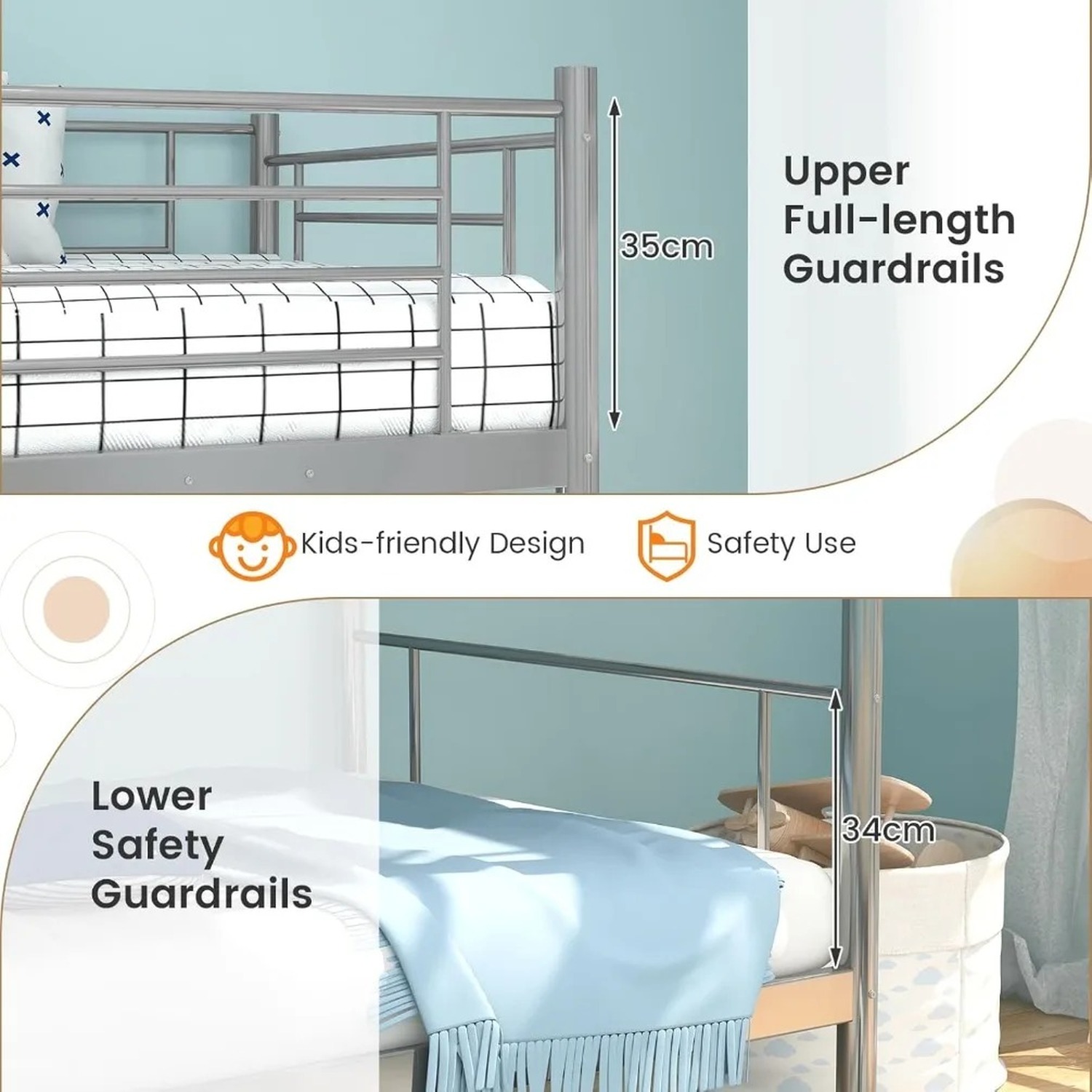 Single Kids Bunk Bed - Silver
