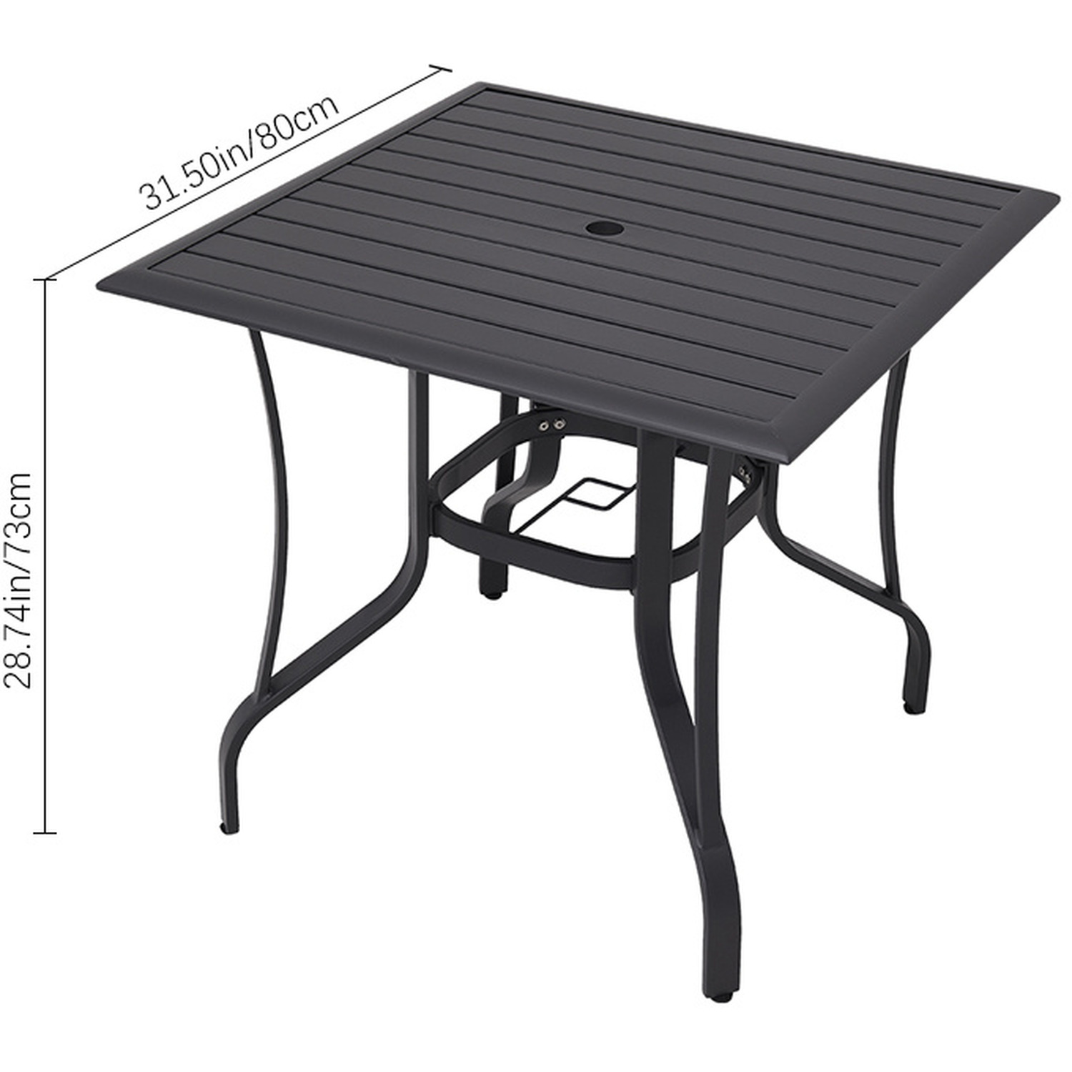 Metal Bistro Set Garden Slatted Table With Two Rattan Chairs - Dark Grey 1 Square Table And 2 Rattan Chairs