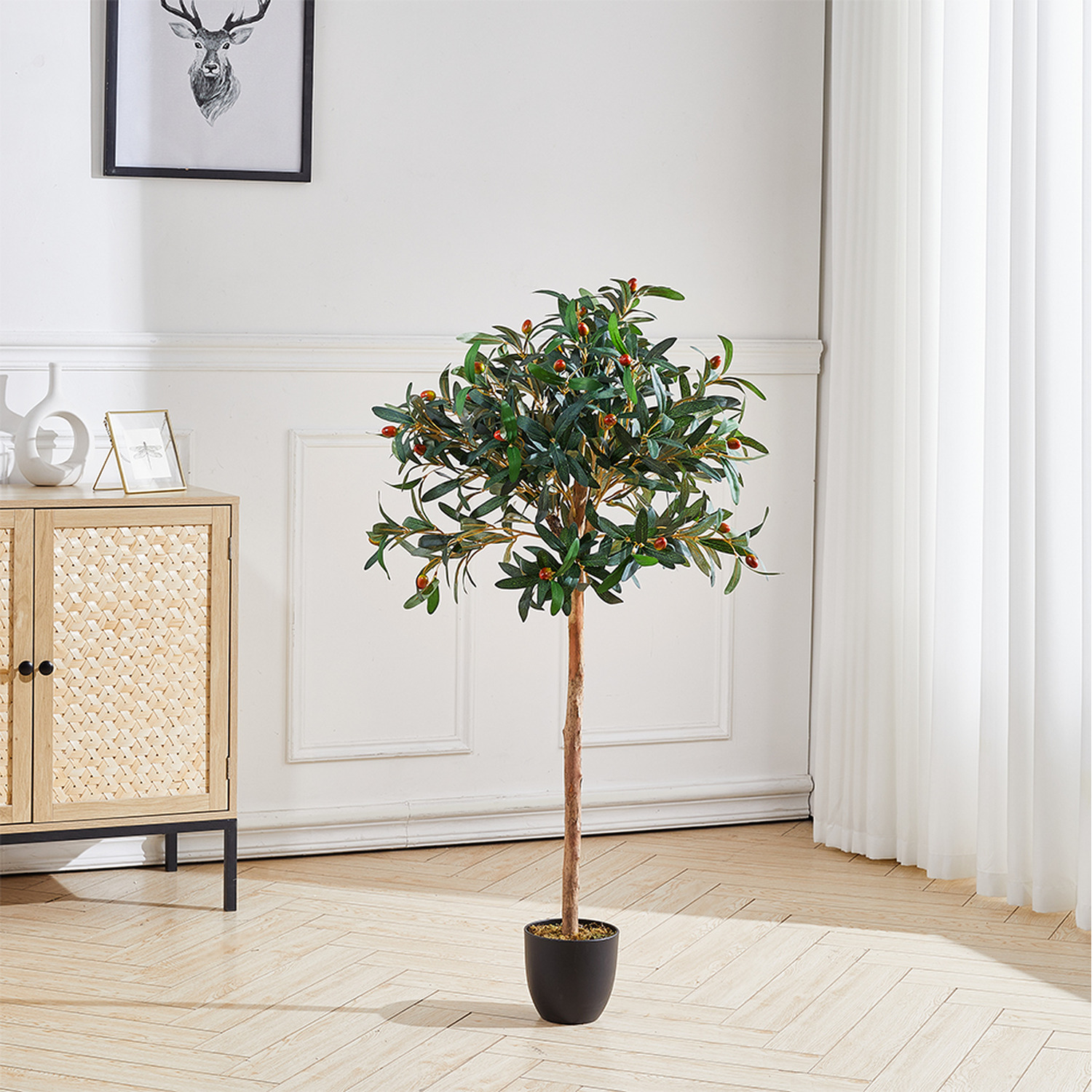 Artificial Olive Tree in Plastic Pot - Green