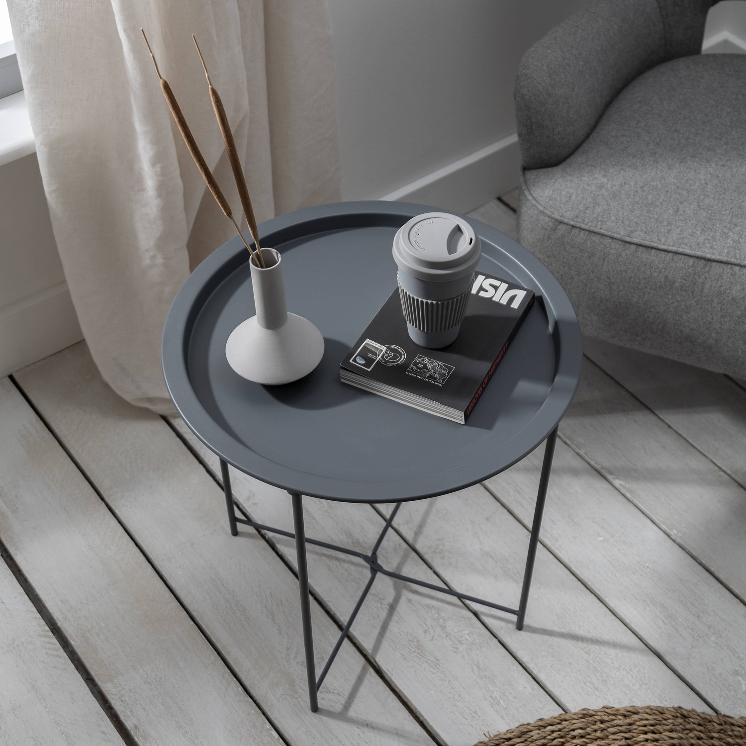 Solid Metal Side Table - Charcoal Grey
