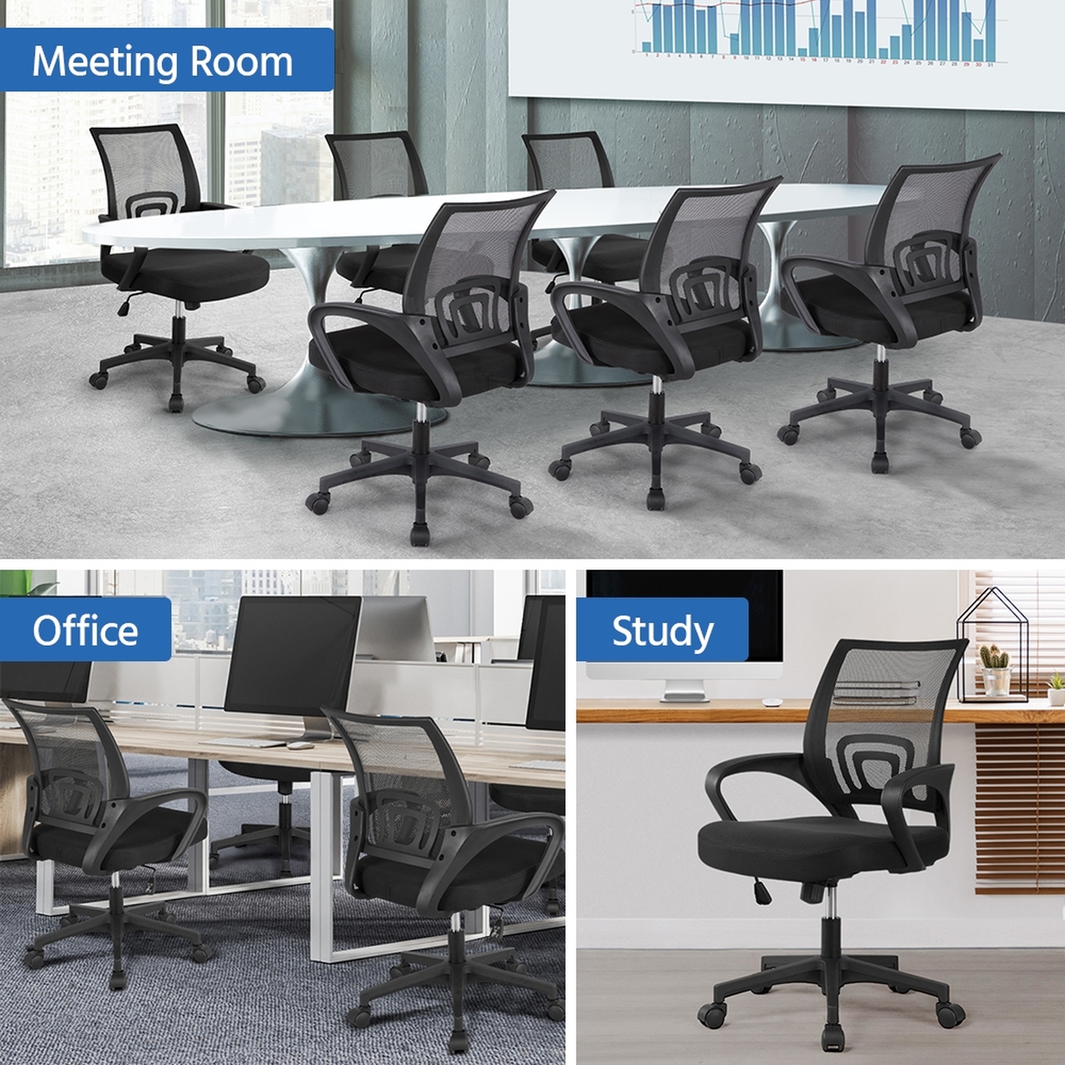 Set Of 2 Adjustable Ergonomic Office Chair - Black