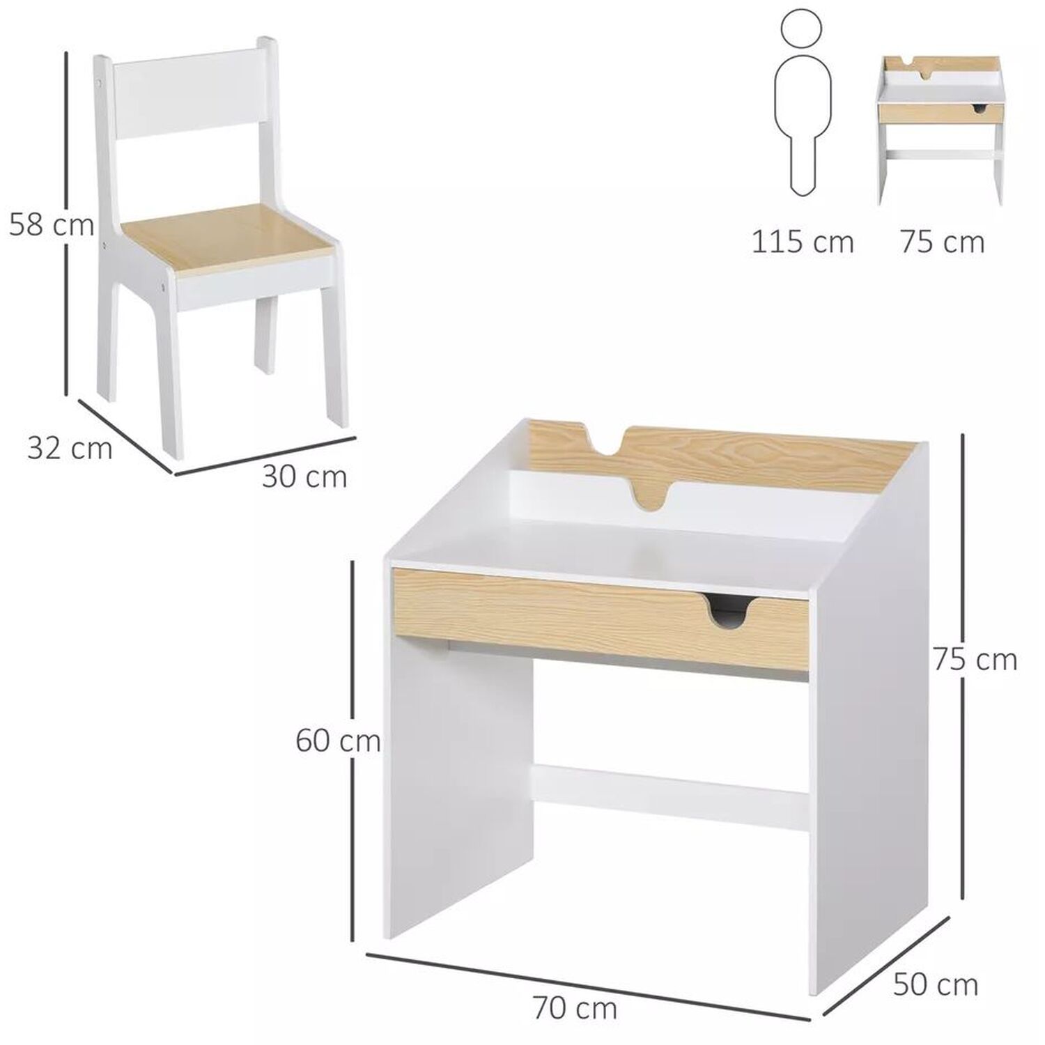 Table And Chair Kids Desk - Natural And White