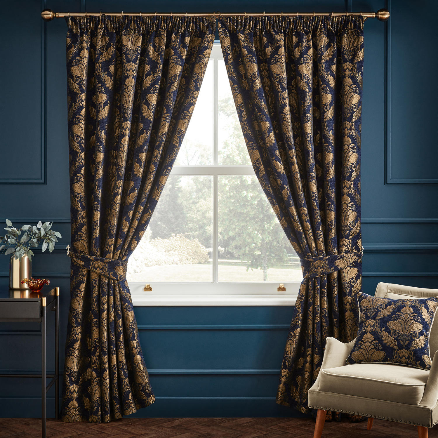 Shiraz Pencil Pleat Curtains - Navy / 229cm
