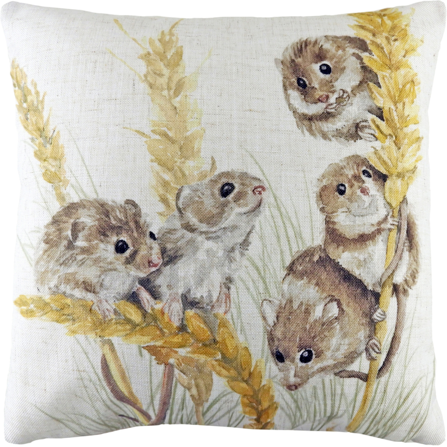 Woodland Field Mice Cushion - Multicolour / Feather