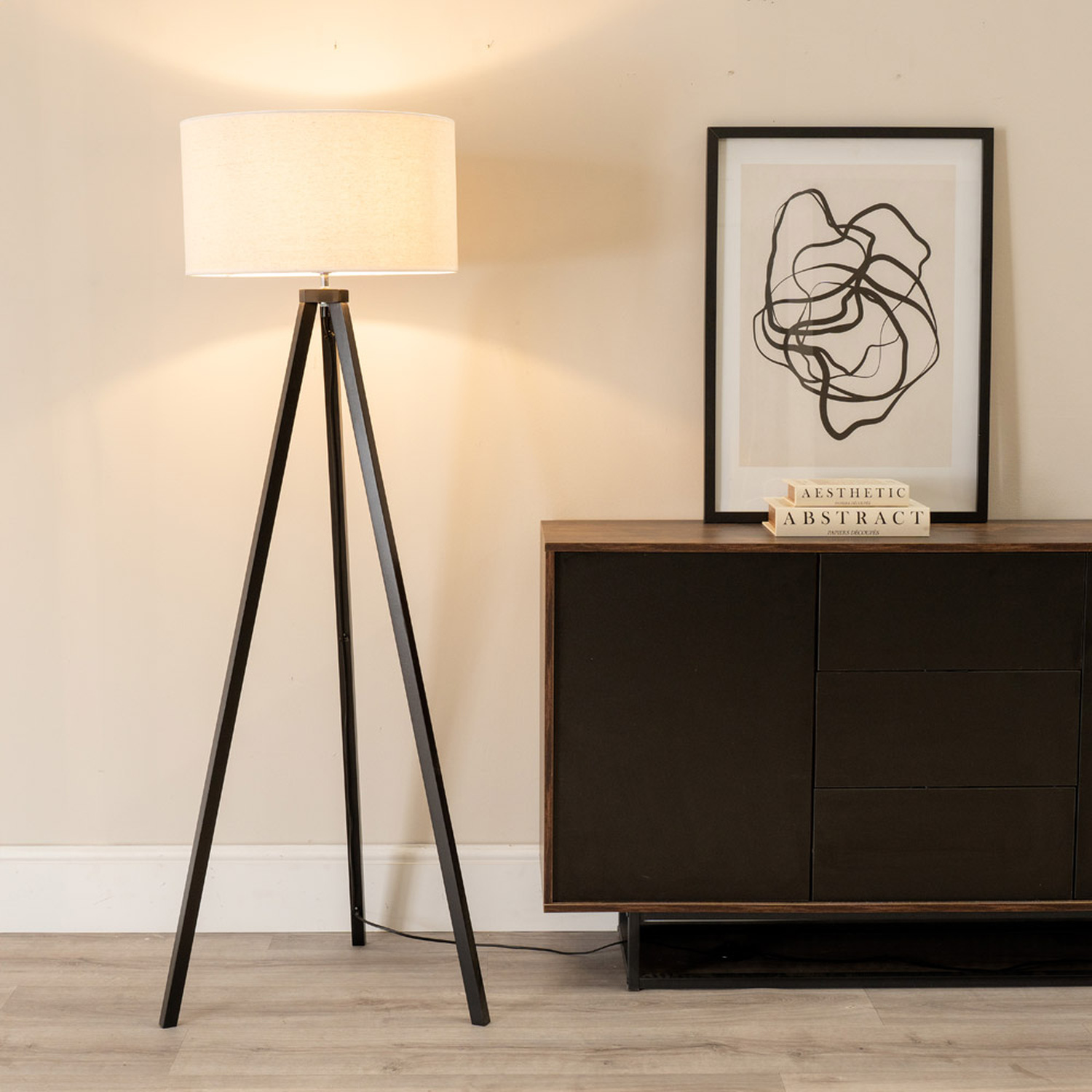 Image of Barbro Wood Tripod Floor Lamp with&hellip;