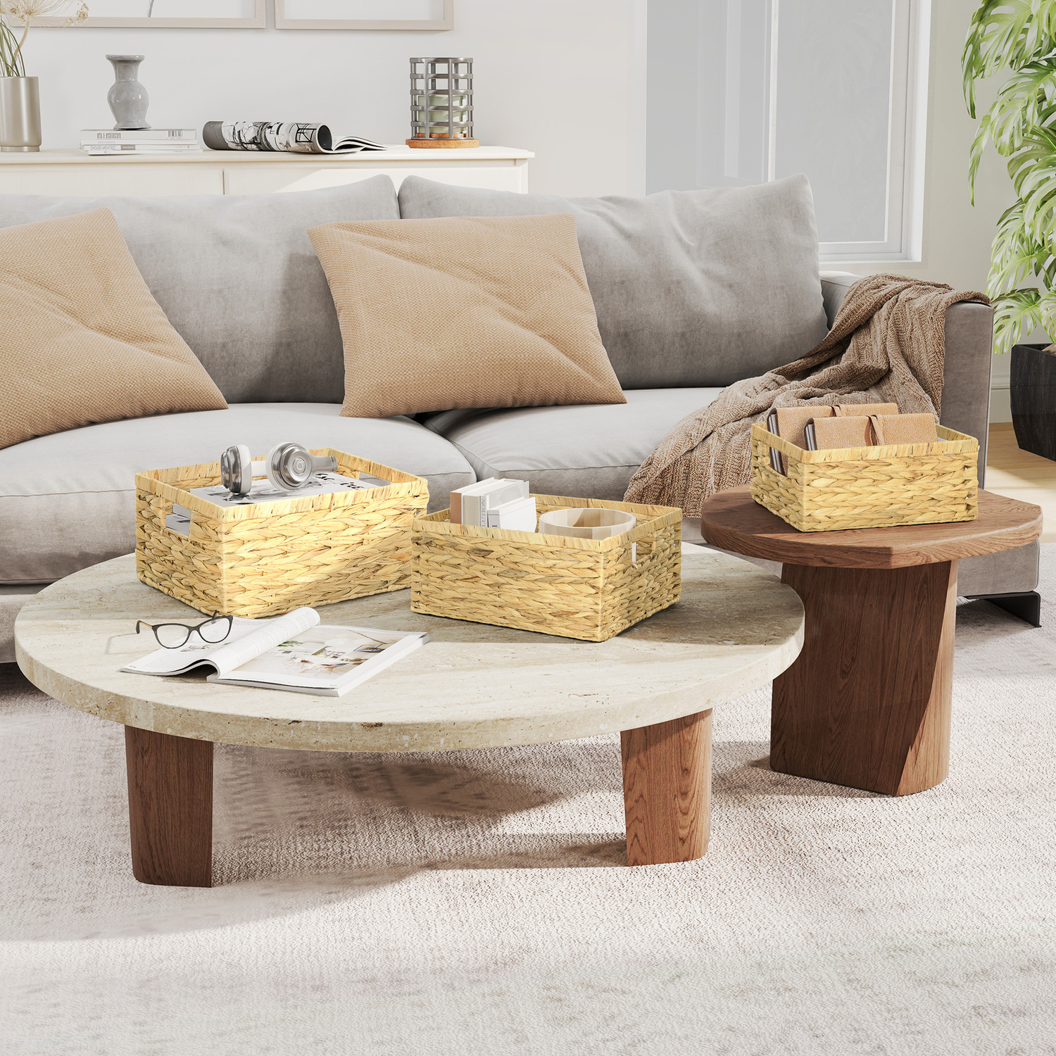 Image of HOMCOM Set of 3 Wicker Storage&hellip;