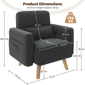 Dark Grey / Fabric, Polyester, Rubberwood, Foam Yaheetech Small Fabric Loveseat Sofa with Pillows shot 7072691