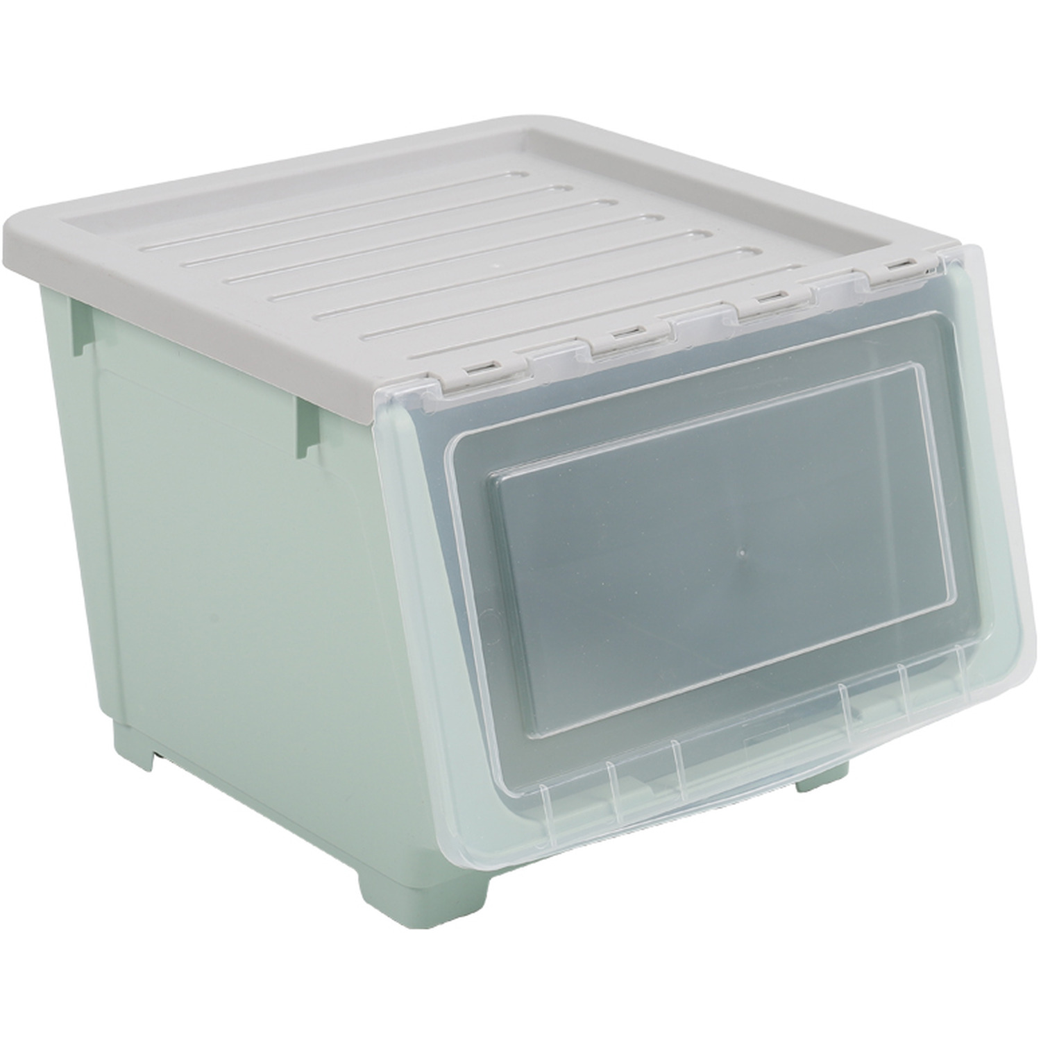 Kidkid Storage Box Stackable Plastic With Lid And Wheels - Green + Transparent