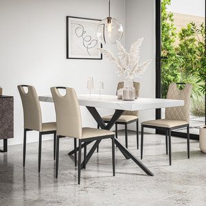 Donni Dining Table And Chairs - Marble Effect Table w 4-6 Monza Dining Chair