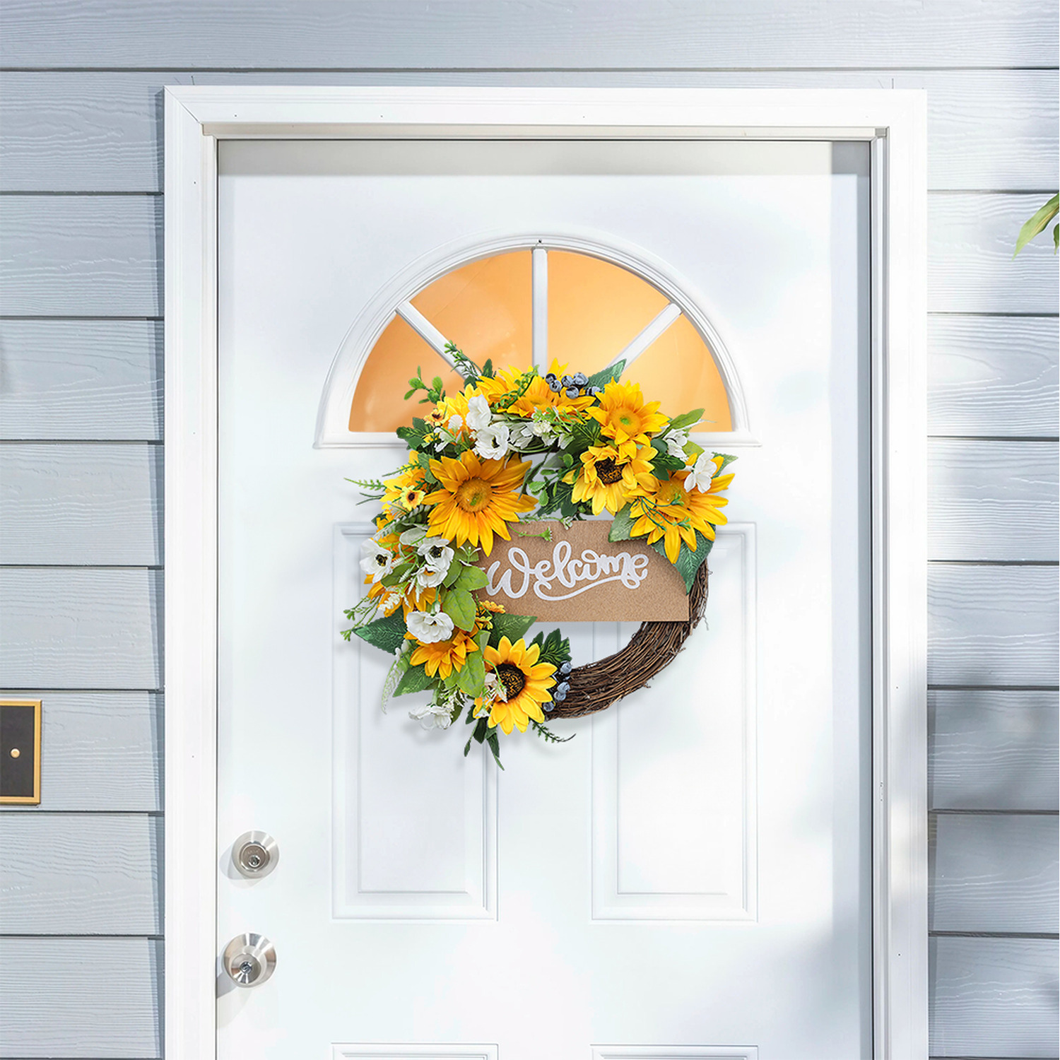 Artificial Sunflower Wreath Hanging Decoration - Yellow