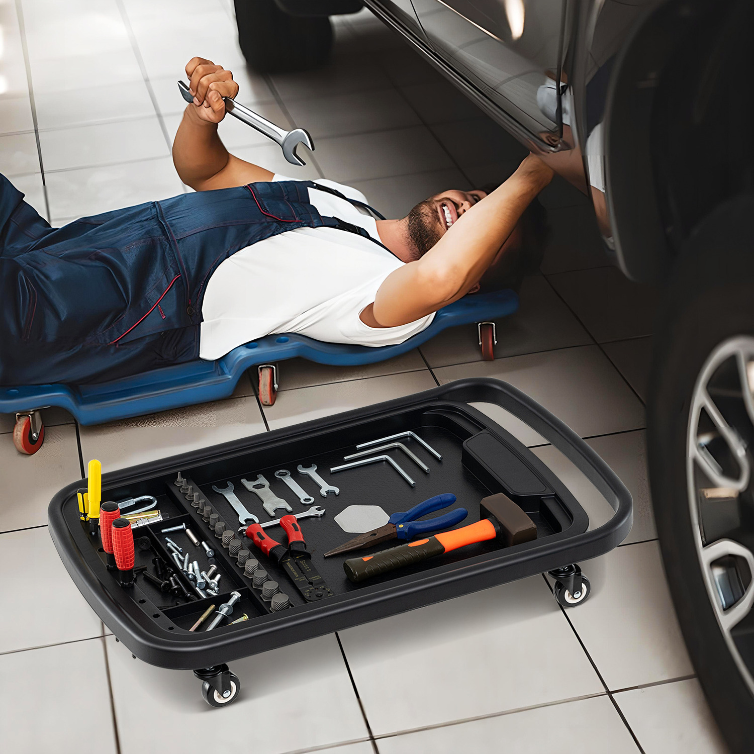 2-in-1 Rolling Tool Tray Work Table
