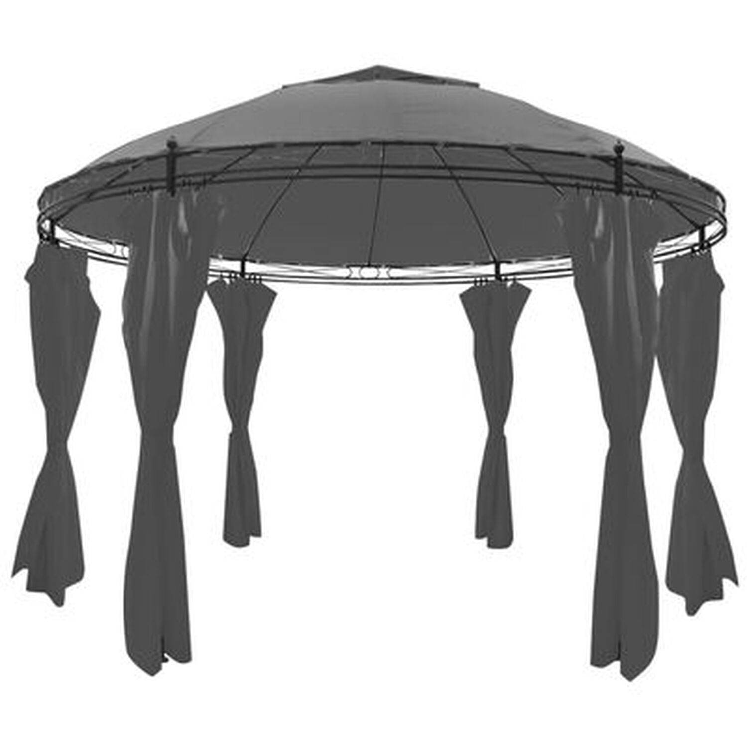 3 5 X 2 7m Round Gazebo Pergola With Curtains - Dark Grey