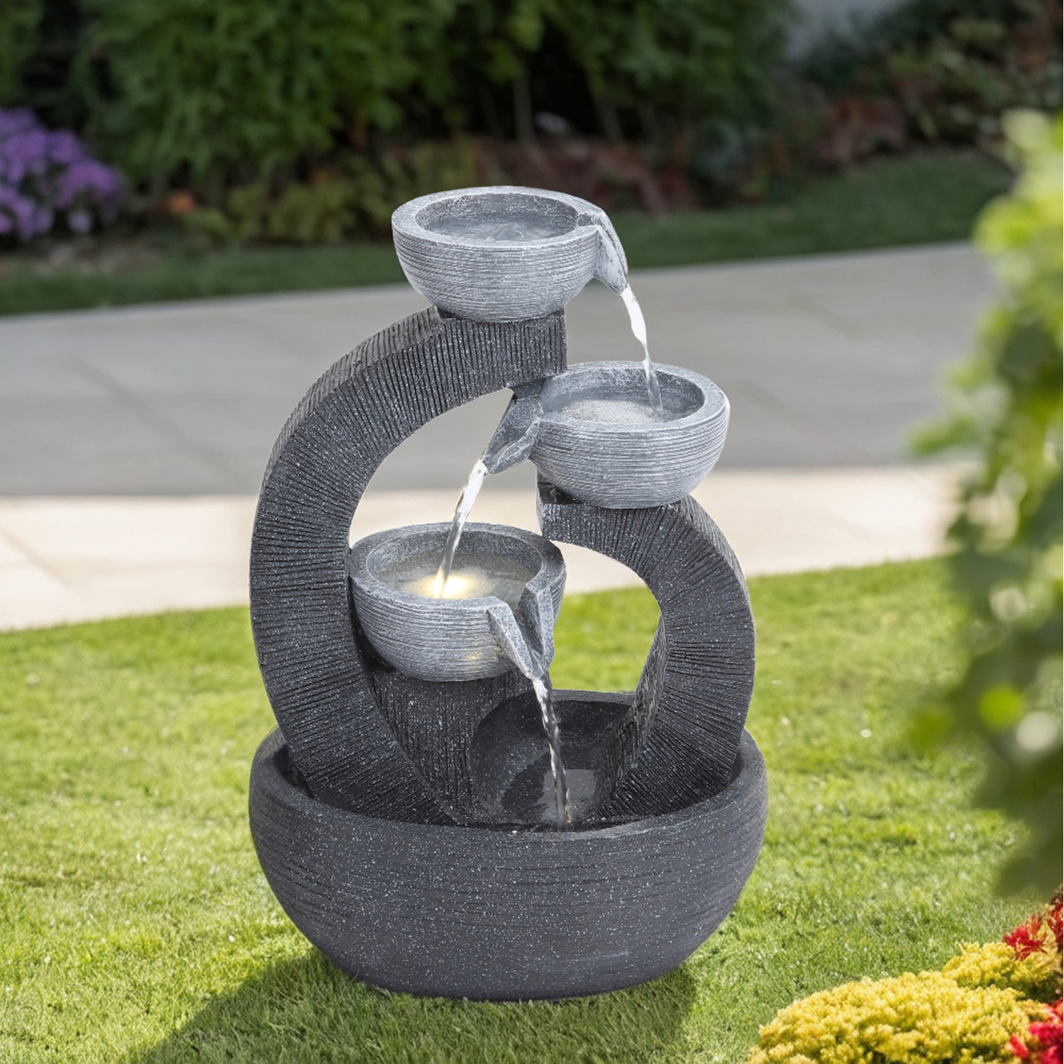 Lifeideas Solar Powered Cascading Garden Fountain - Grey / 26Cm