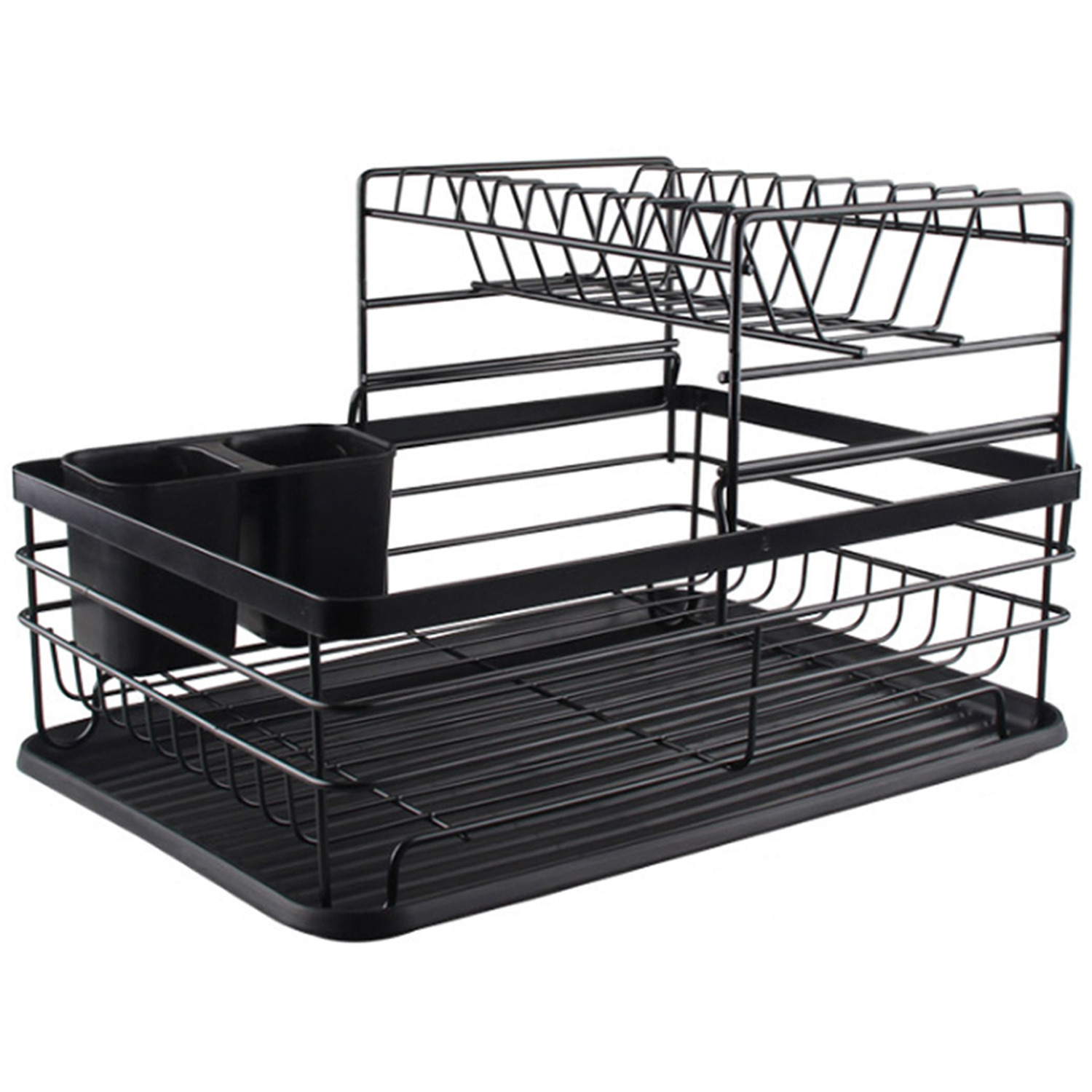 Detachable 2 Tier Kitchen Dish Drainer Rack - Black