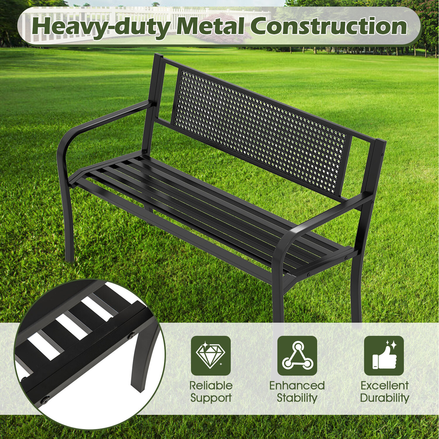 127cm Outdoor Loveseat Chair Garden Bench - Black
