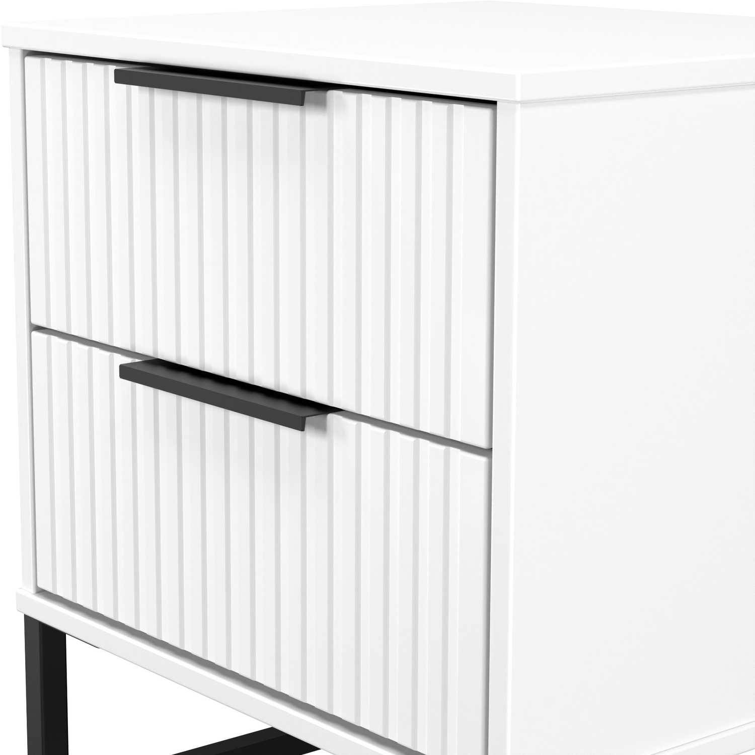 Fluted Ready Assembled 2 Drawer Bedside - White Matt