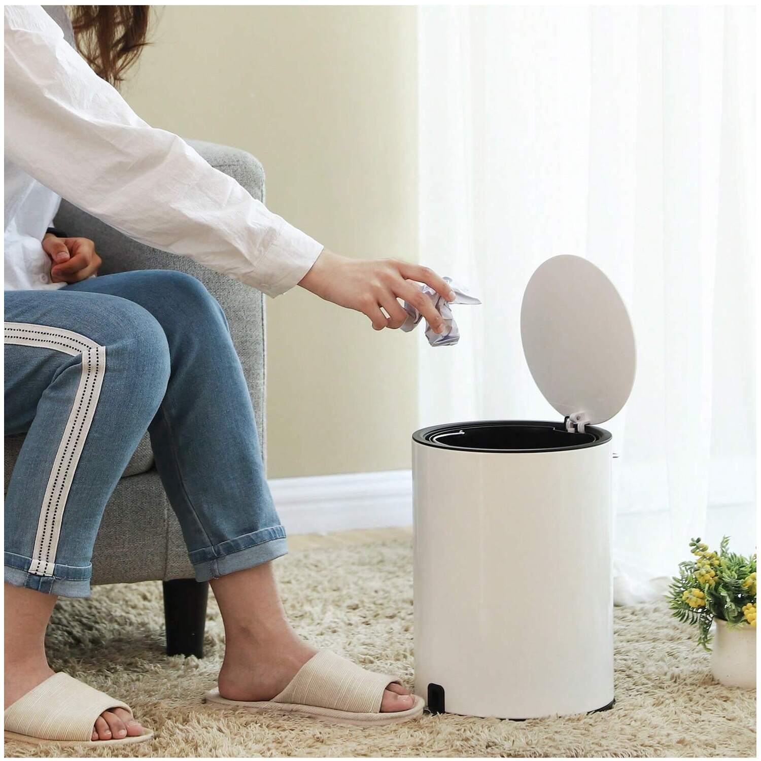 Woodquail Bamboo Bathroom Bin With Lid – 33cm, Waterproof, Natural Golden Finish - View #2