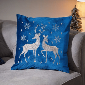 Soft Fabric Christmas Reindeer Chair Cushion in Sapphire