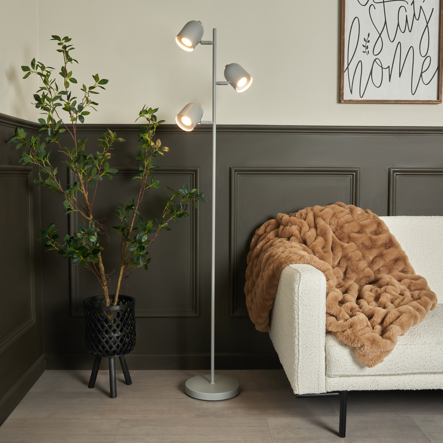 Harry 3 Light Task Light Floor Lamp - Grey