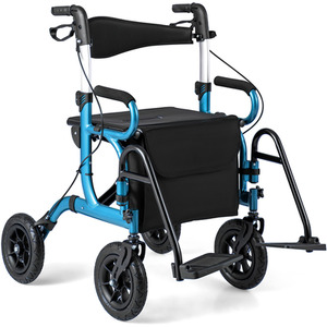 2-in-1 Foldable Rolling Walker Wheelchair Combo
